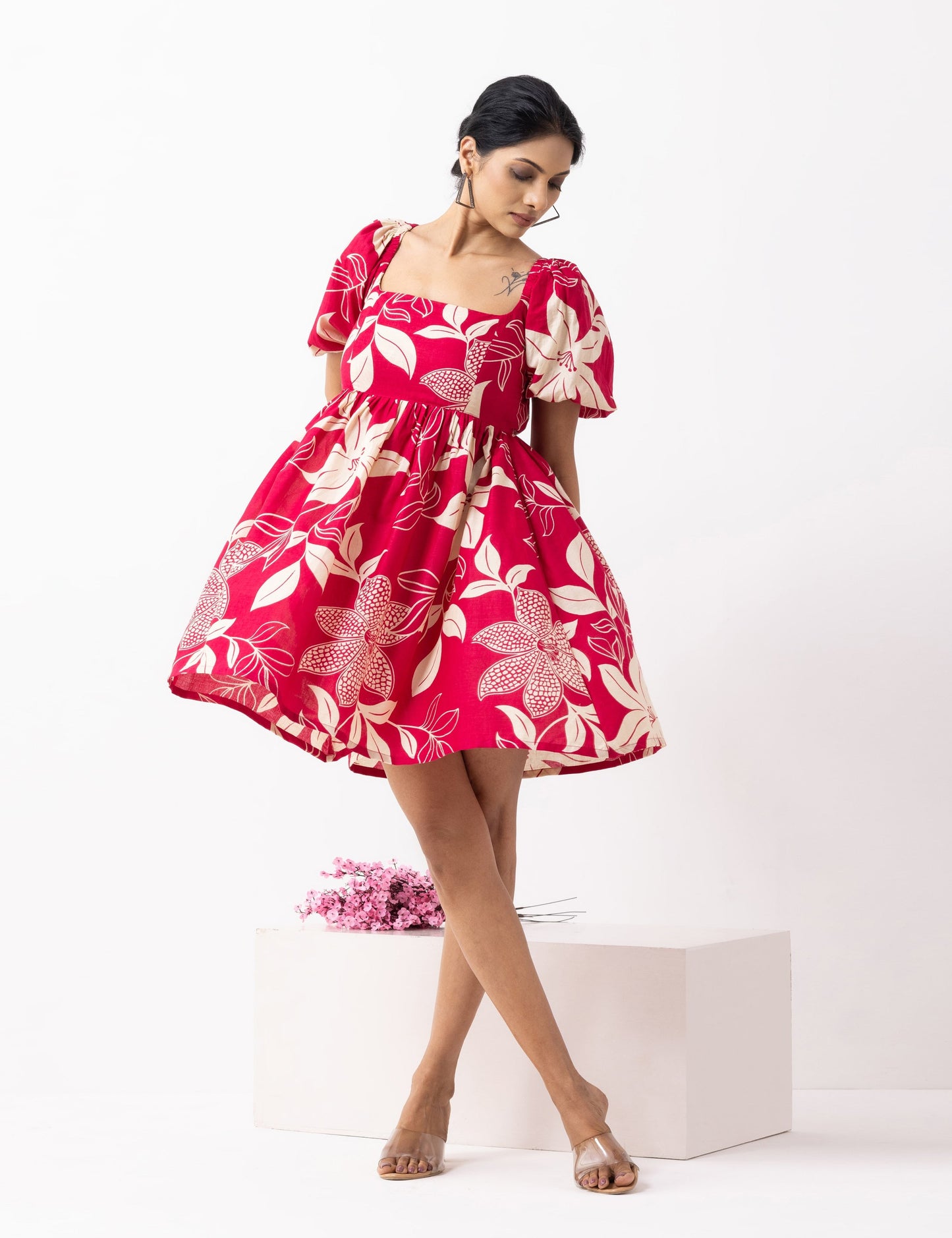 Crimson Red Block Printed Moana Dress