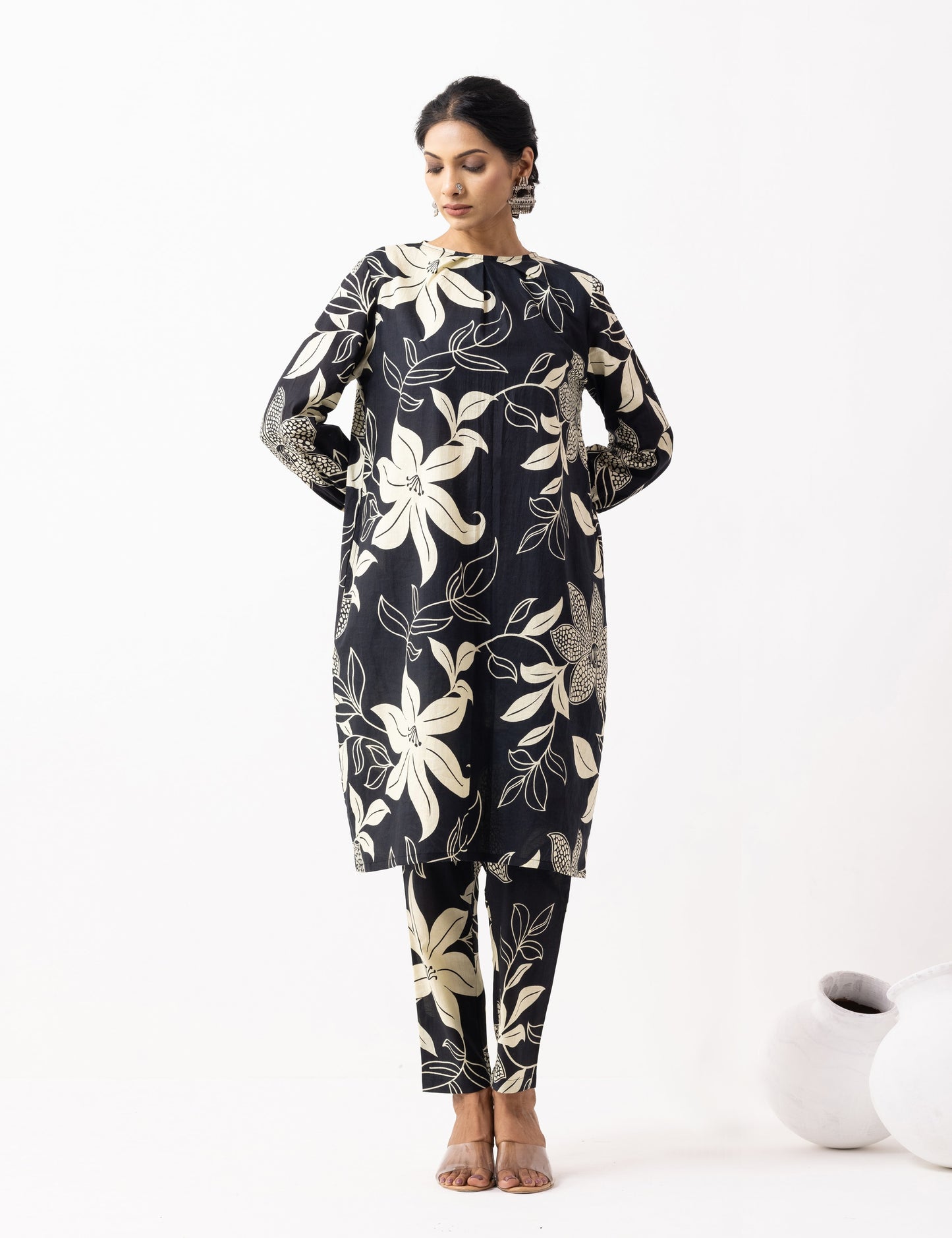 Black Block Printed Maya Kurta Set (Set of 2)
