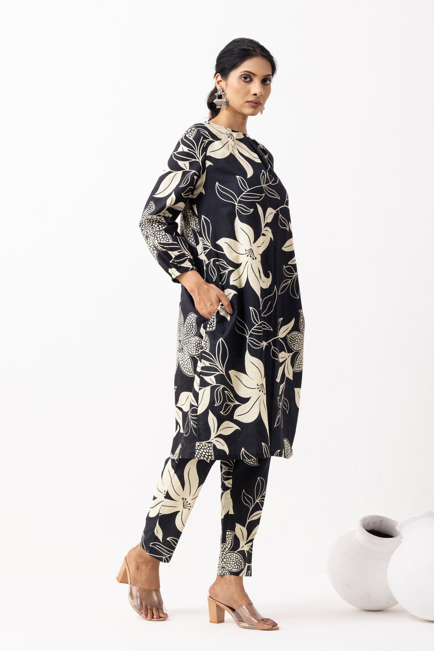 Black Block Printed Maya Kurta Set (Set of 2)