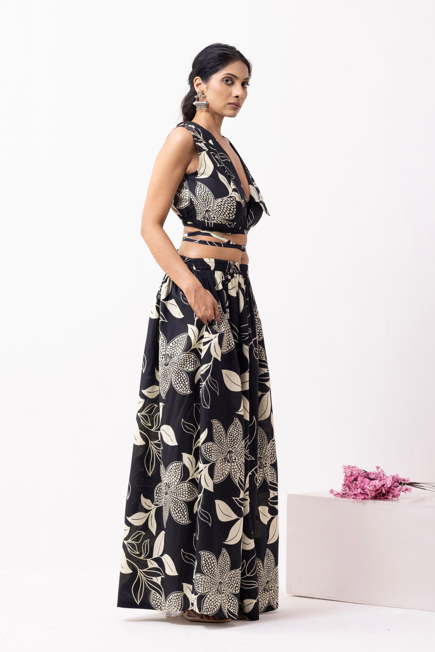 Black Block Printed Bonita Co-ord Set (Set of 2)