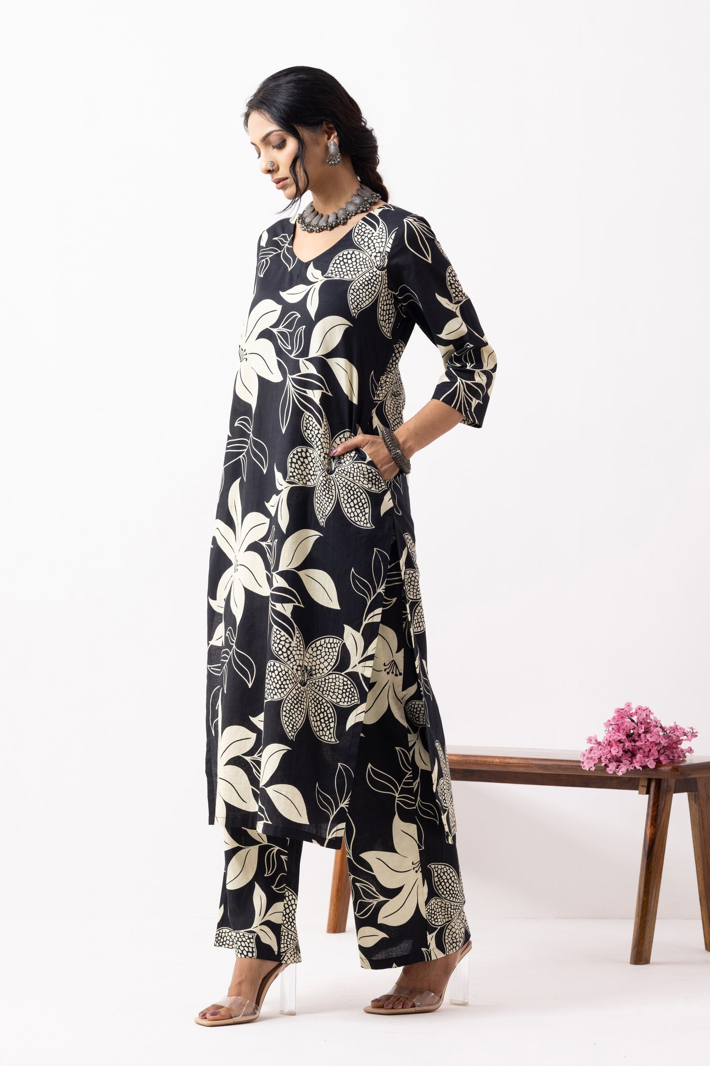 Black Block Printed Mira Kurta Set (Set of 2)