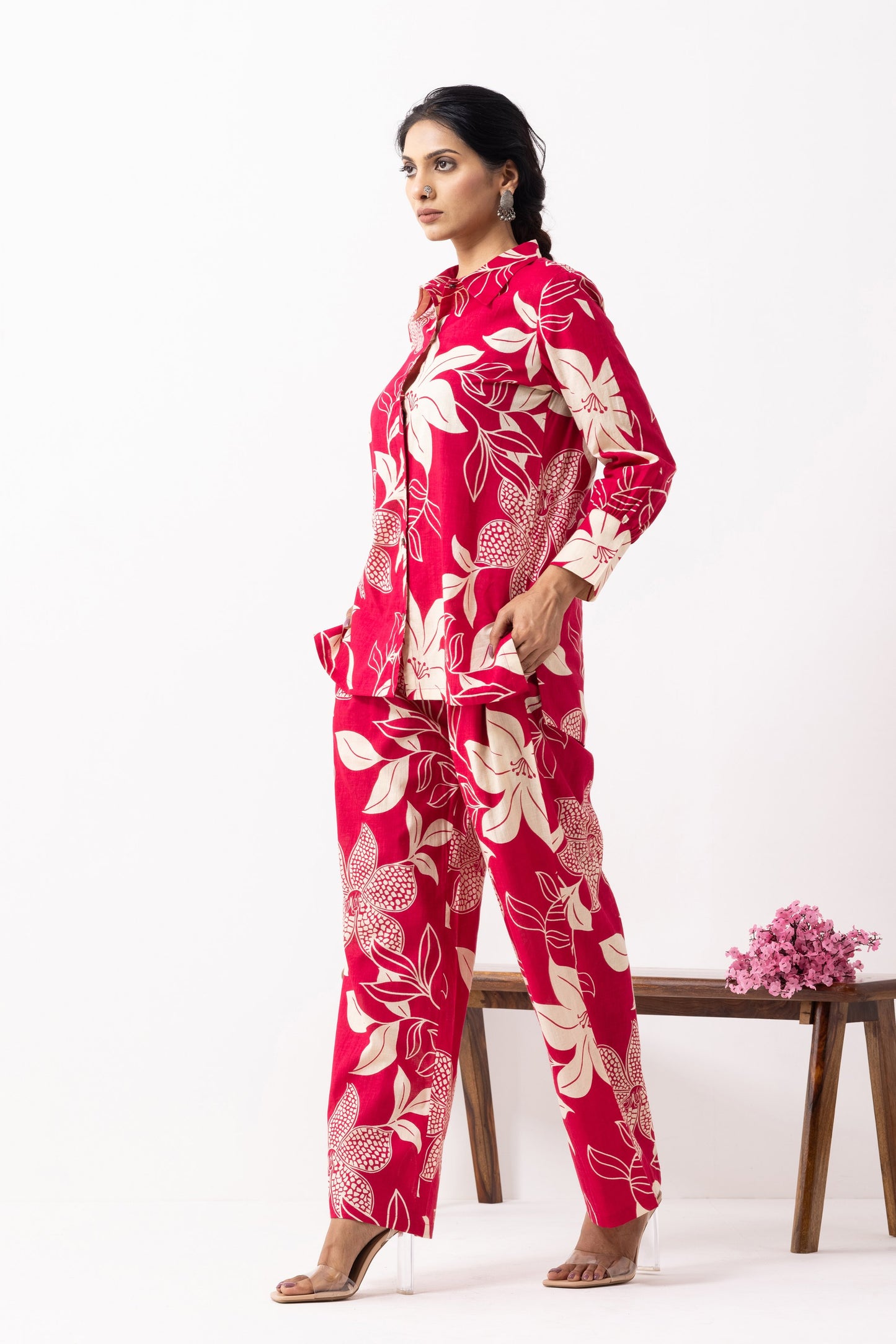 Crimson Red Block Printed Caroline Co-ord Set (Set of 2)