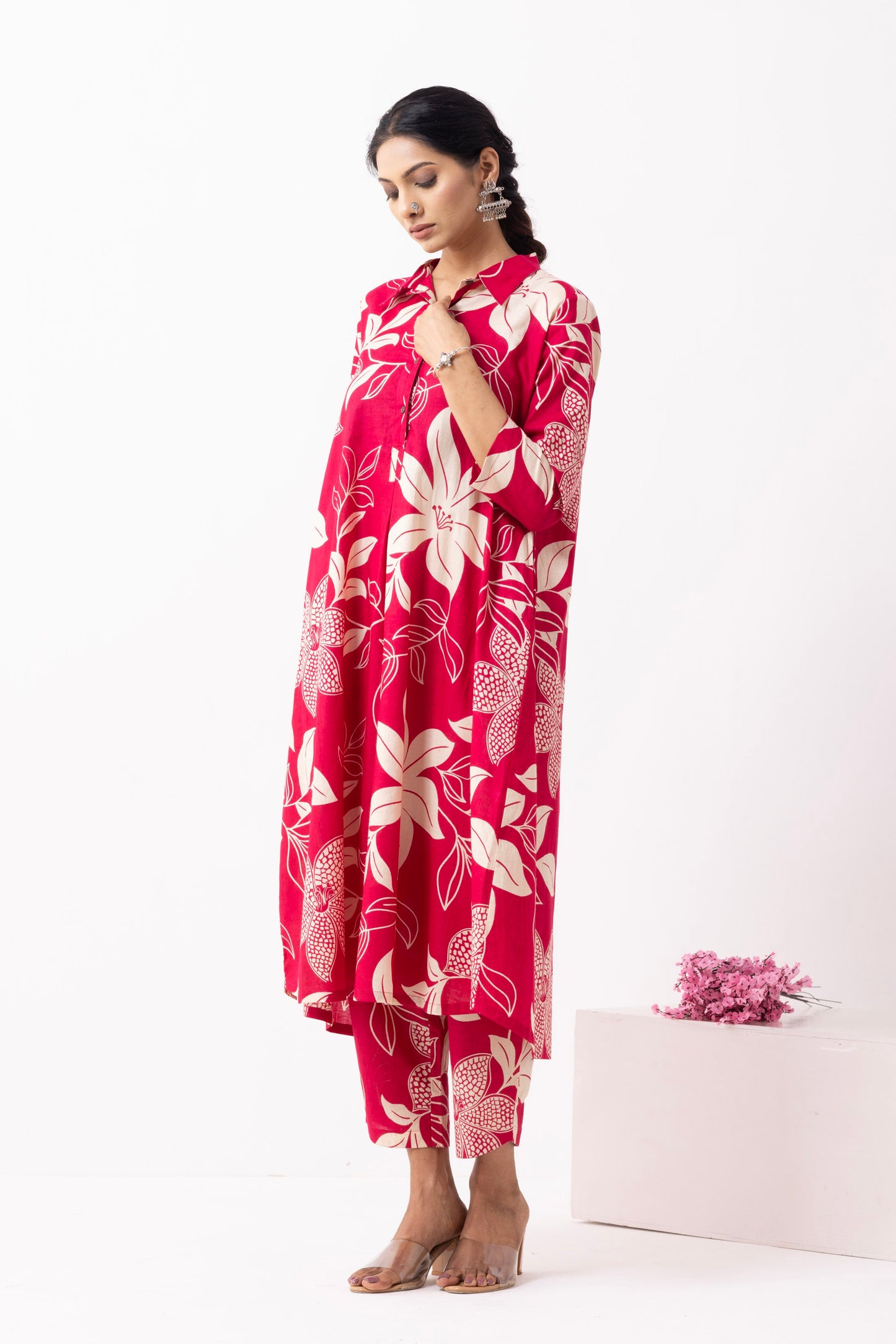 Crimson Red Block Printed Victoria Kurta Set (Set of 2)