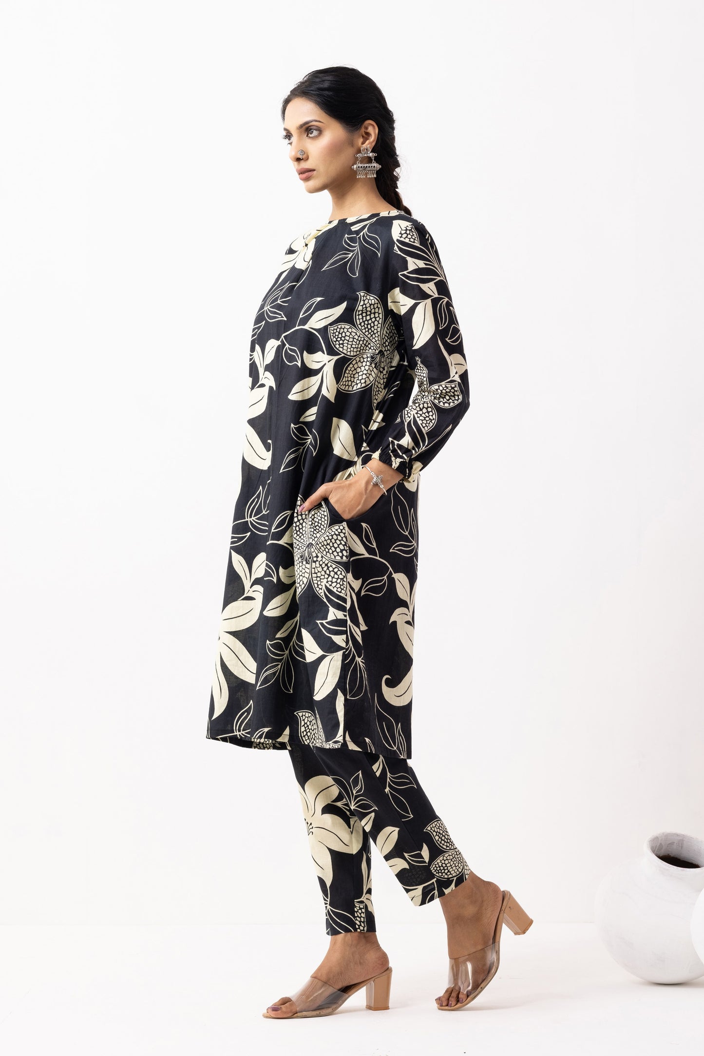 Black Block Printed Maya Kurta Set (Set of 2)