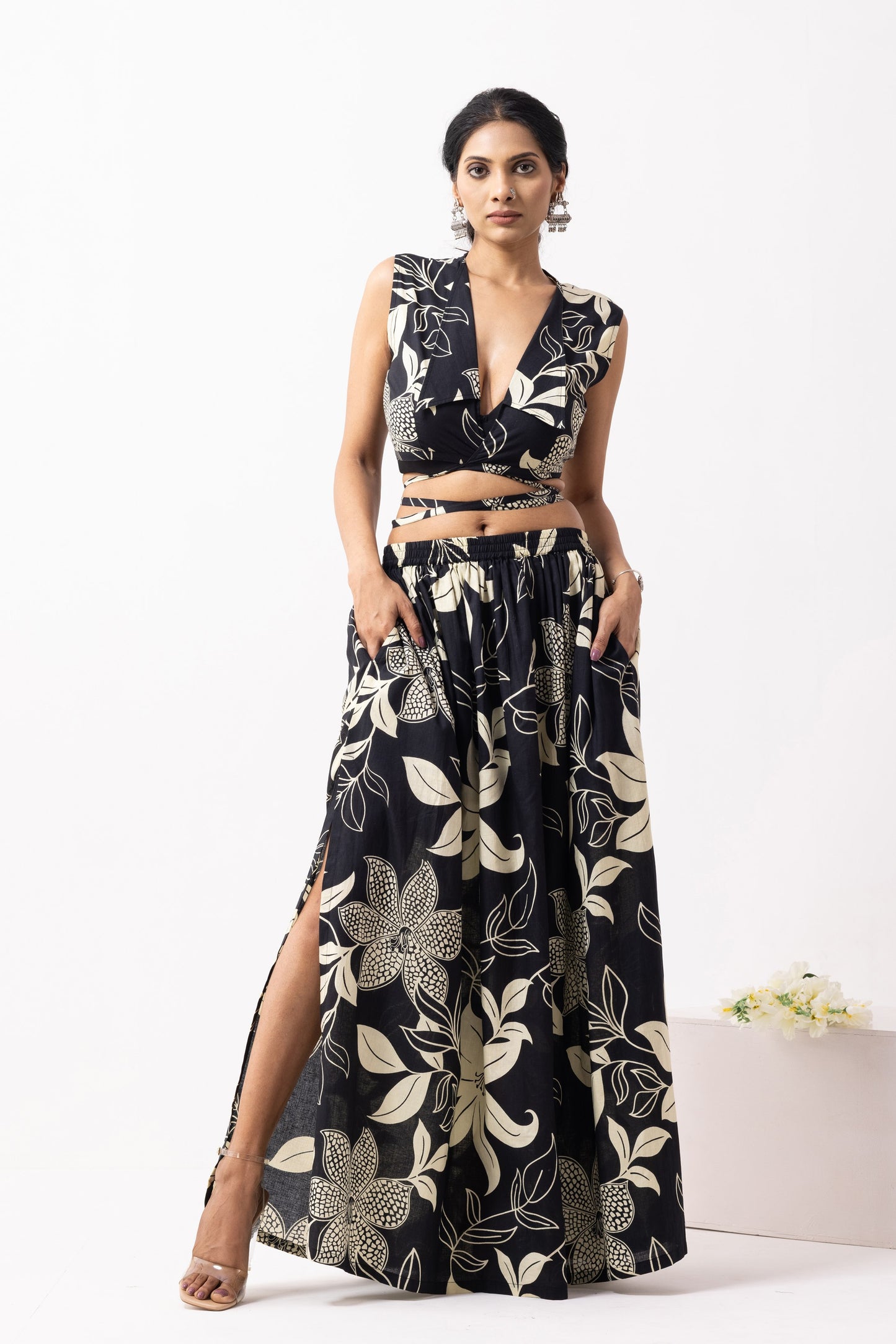 Black Block Printed Bonita Co-ord Set (Set of 2)
