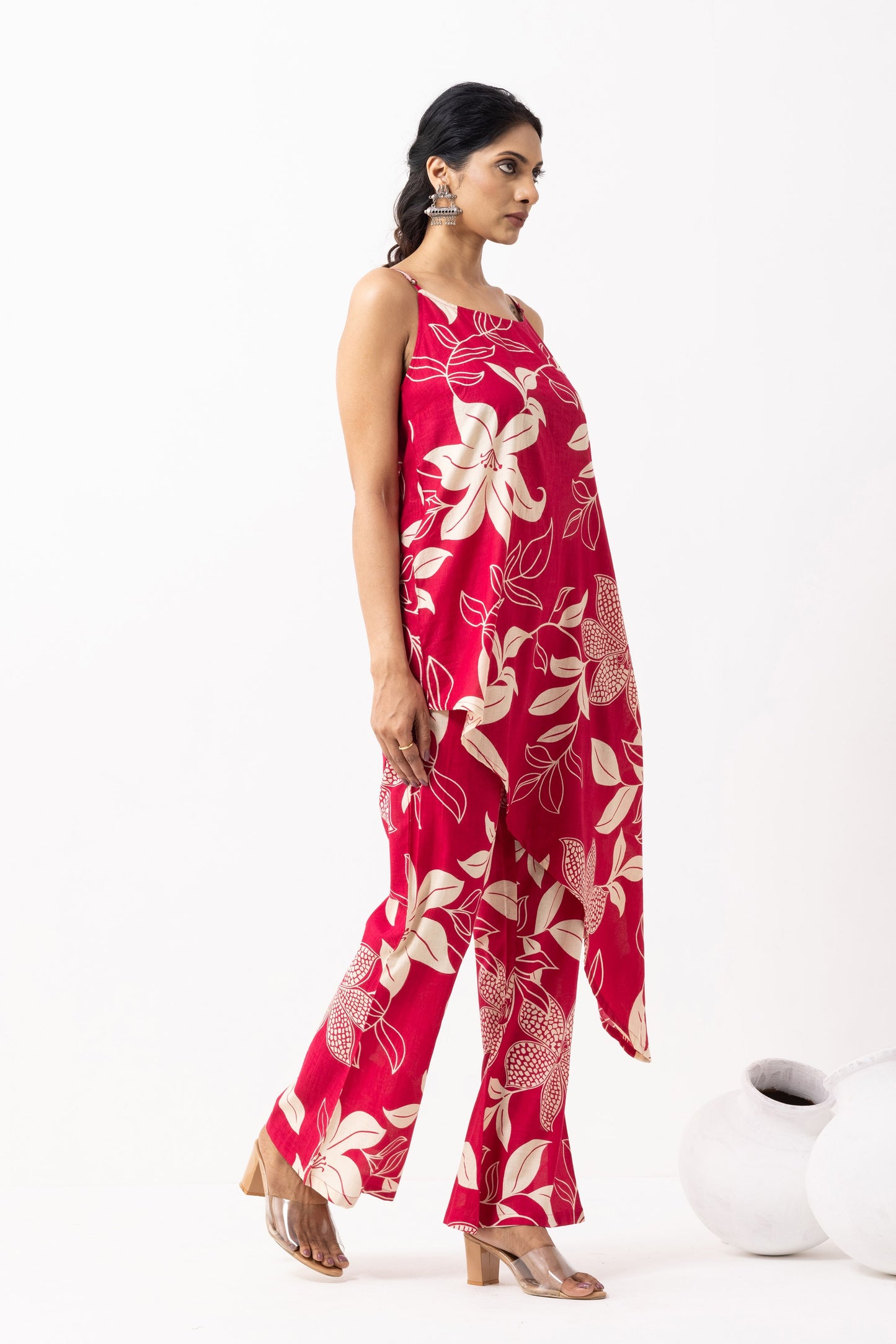 Crimson Red Block Printed Raya Kurta Set (Set of 2)