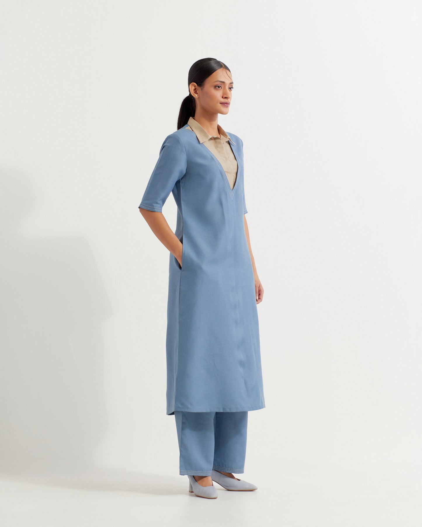 Blue Collared Co-ord Set (Set of 2)