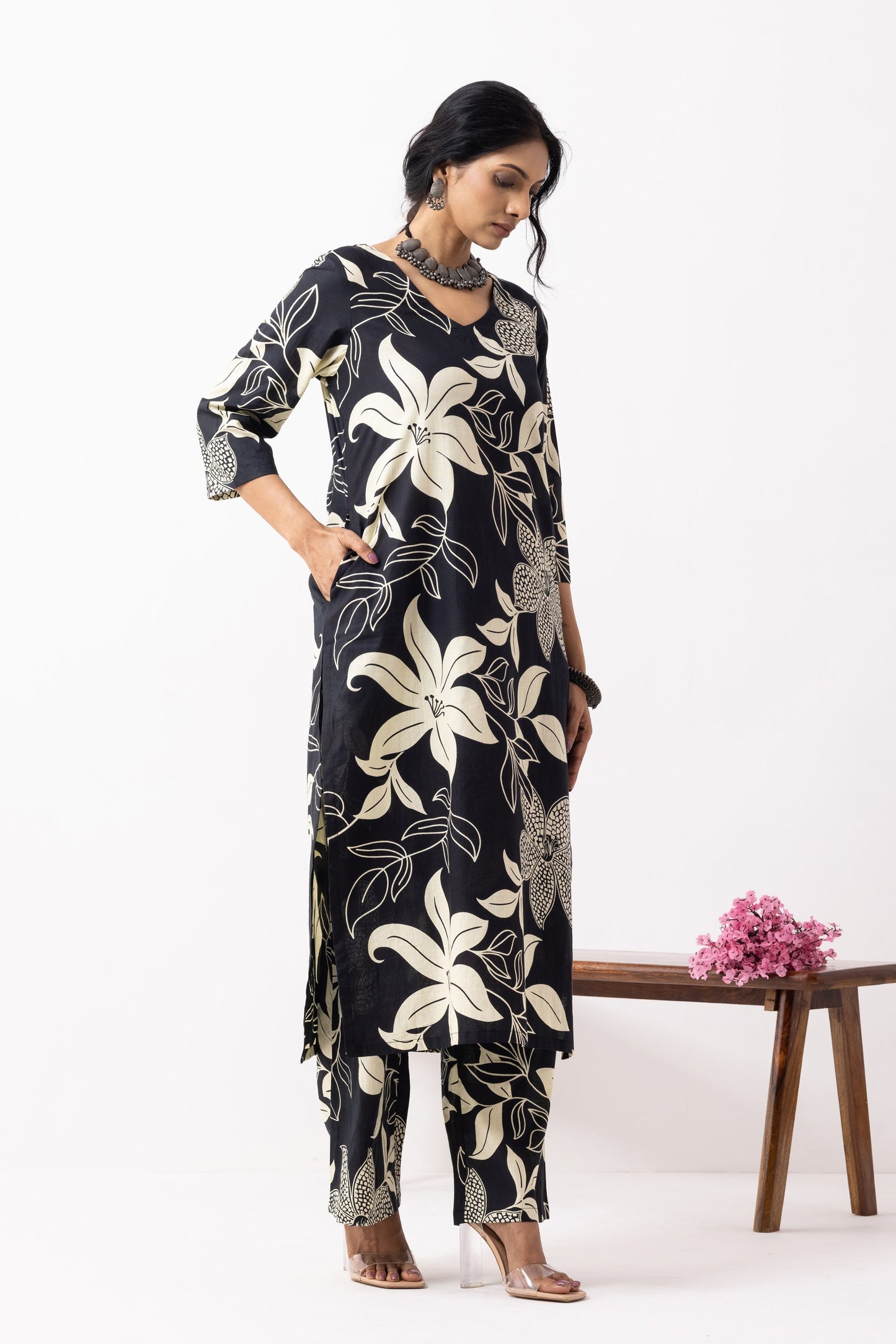 Black Block Printed Mira Kurta Set (Set of 2)
