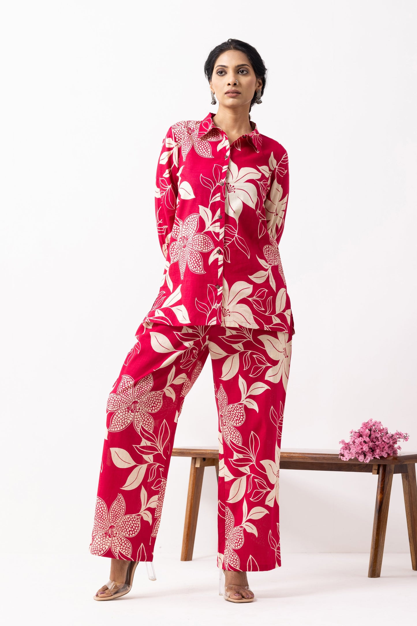 Crimson Red Block Printed Caroline Co-ord Set (Set of 2)