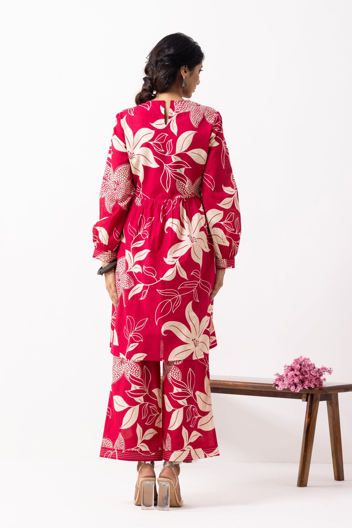 Crimson Red Block Printed Aadhira Kurta Set (Set of 2)