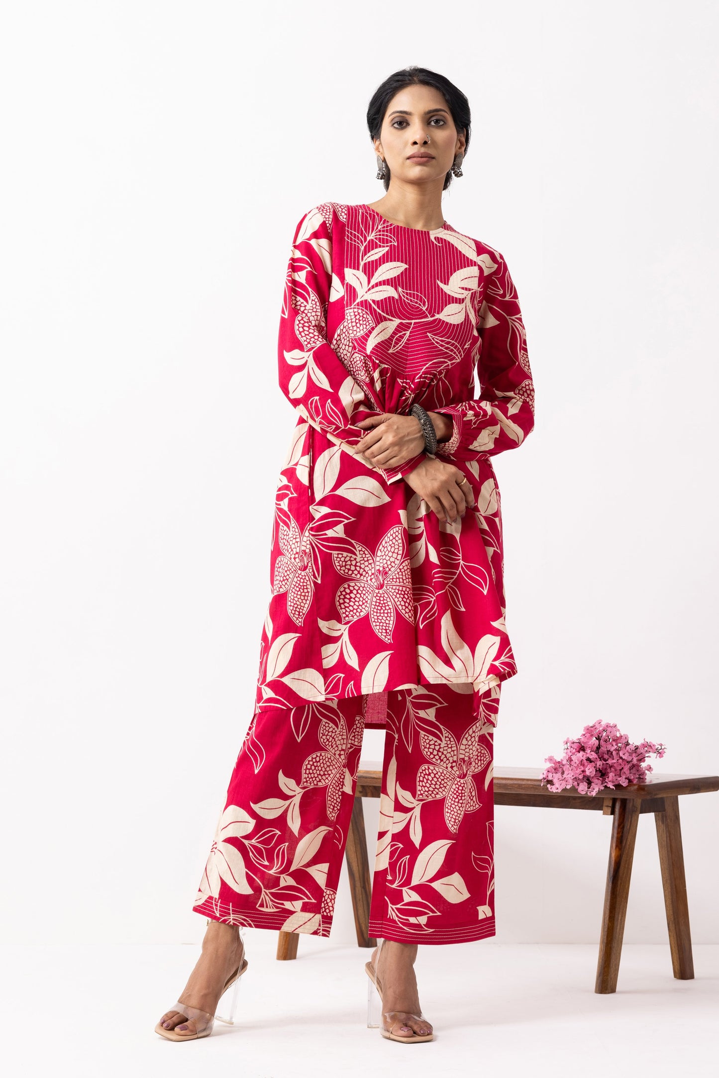 Crimson Red Block Printed Aadhira Kurta Set (Set of 2)