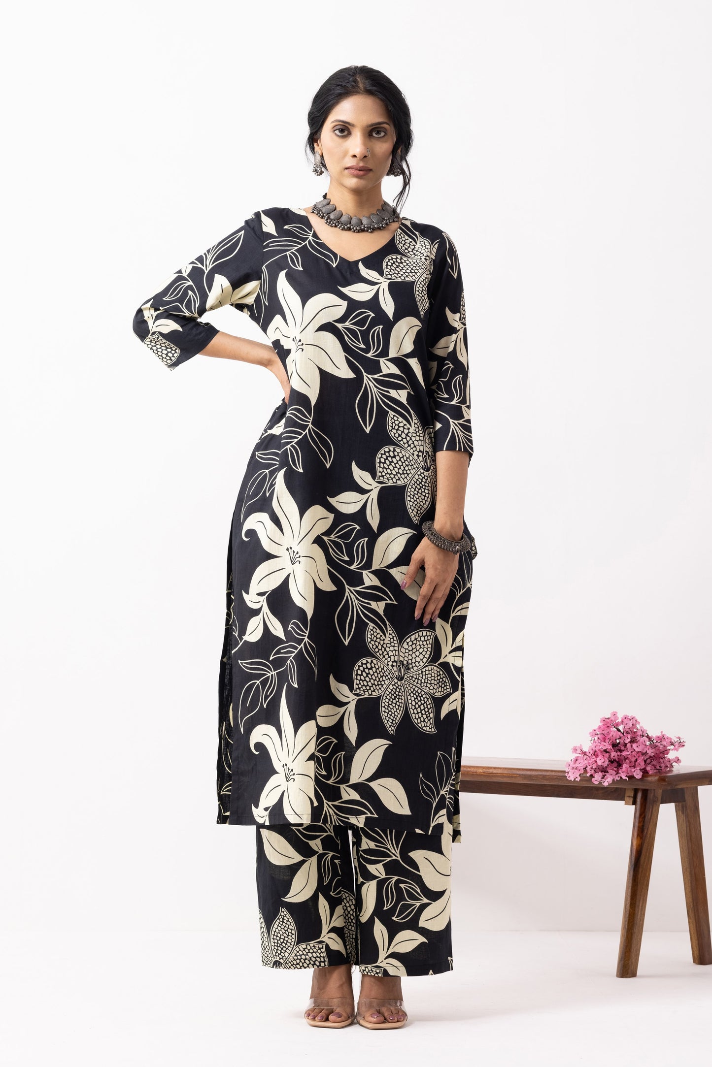 Black Block Printed Mira Kurta Set (Set of 2)