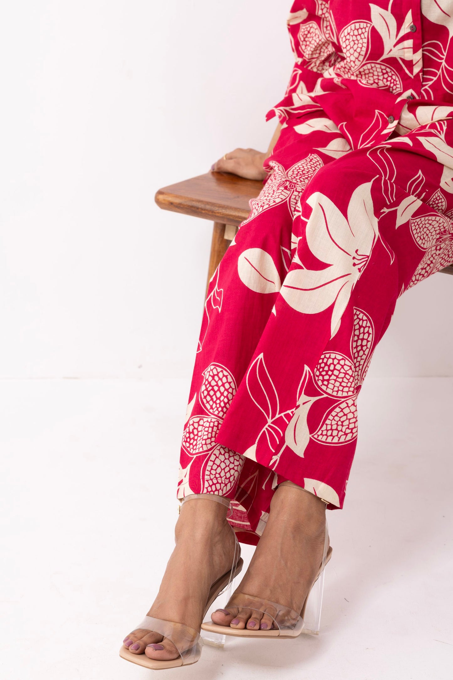 Crimson Red Block Printed Caroline Co-ord Set (Set of 2)