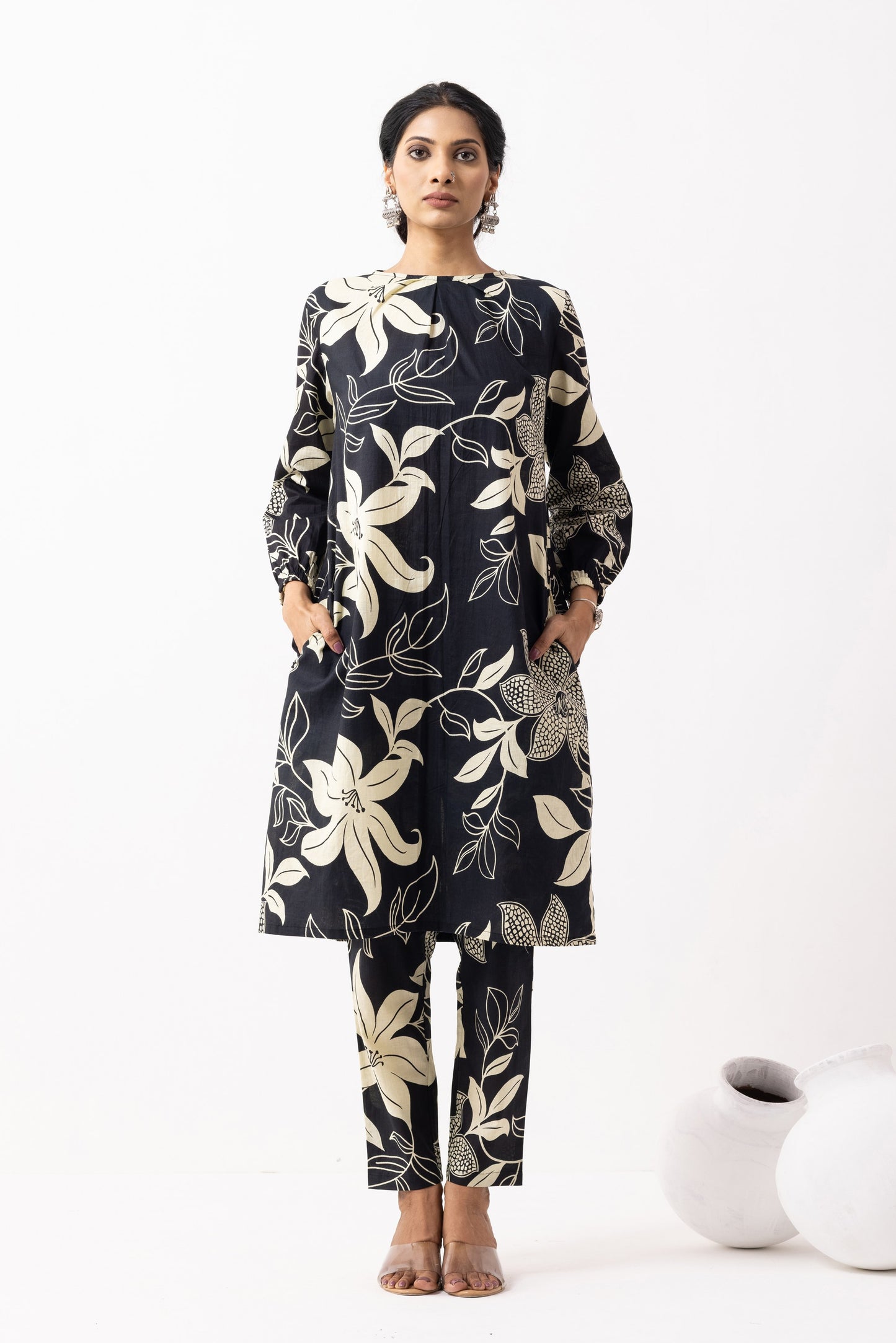 Black Block Printed Maya Kurta Set (Set of 2)