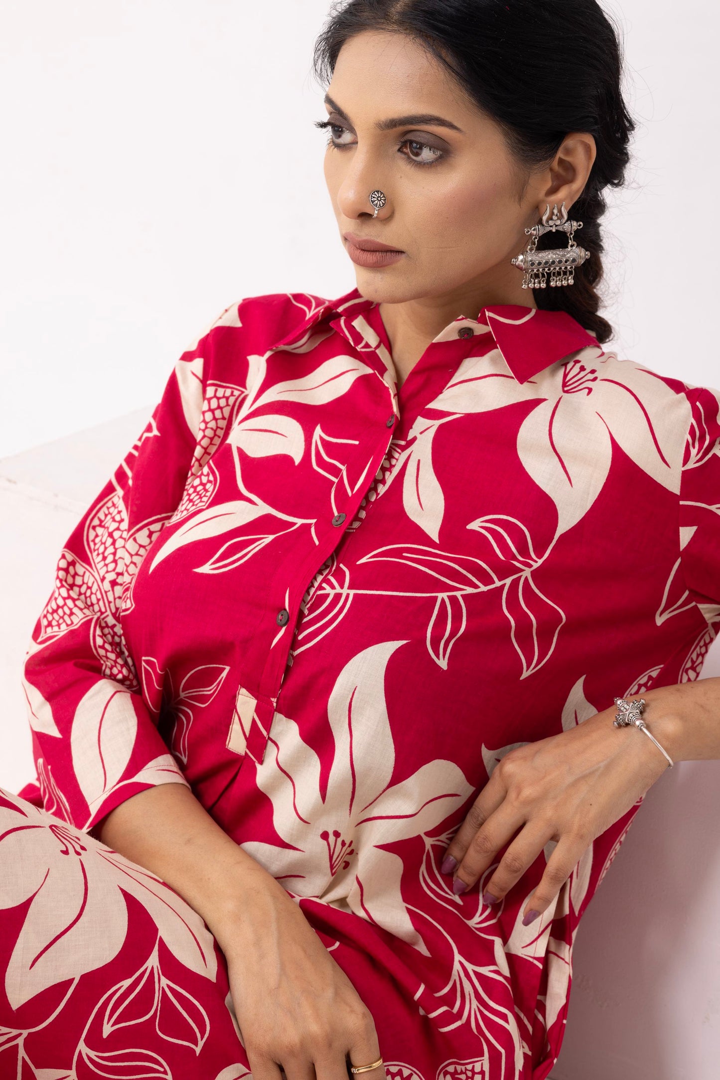 Crimson Red Block Printed Victoria Kurta Set (Set of 2)