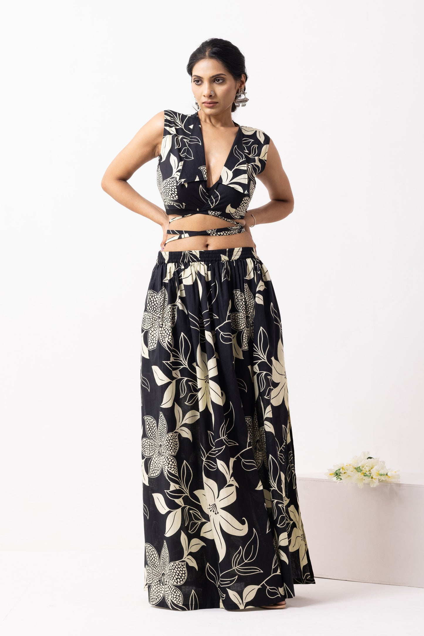 Black Block Printed Bonita Co-ord Set (Set of 2)
