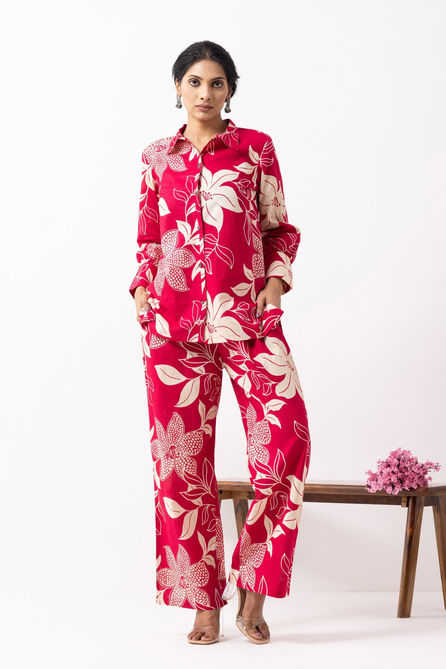 Crimson Red Block Printed Caroline Co-ord Set (Set of 2)