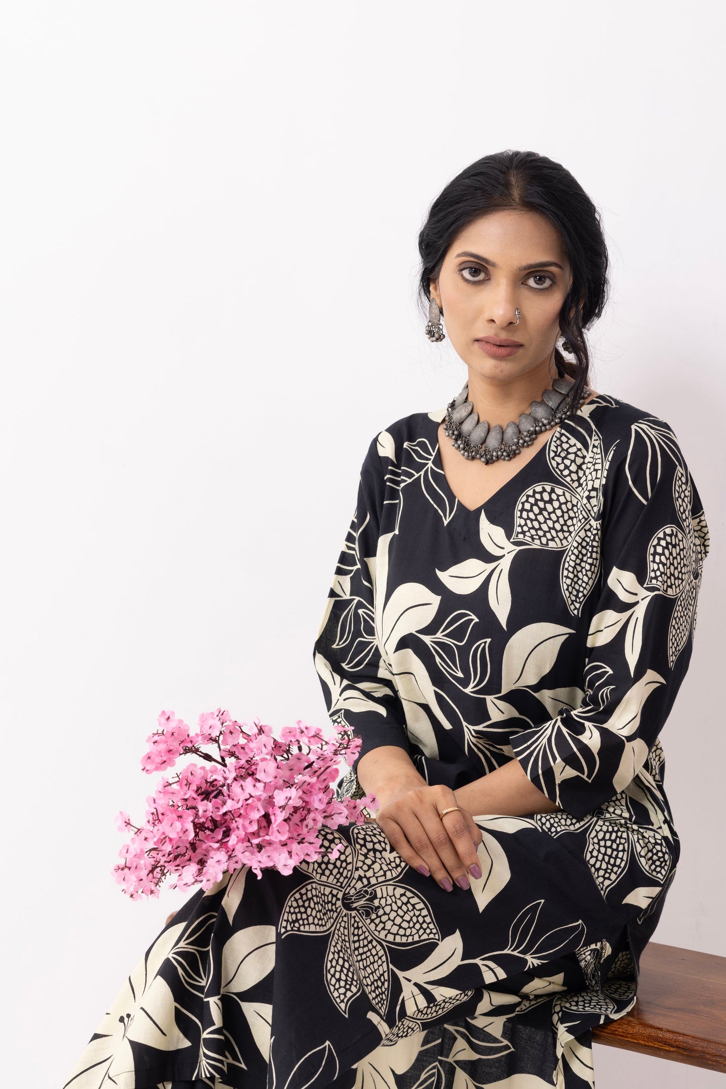 Black Block Printed Mira Kurta Set (Set of 2)