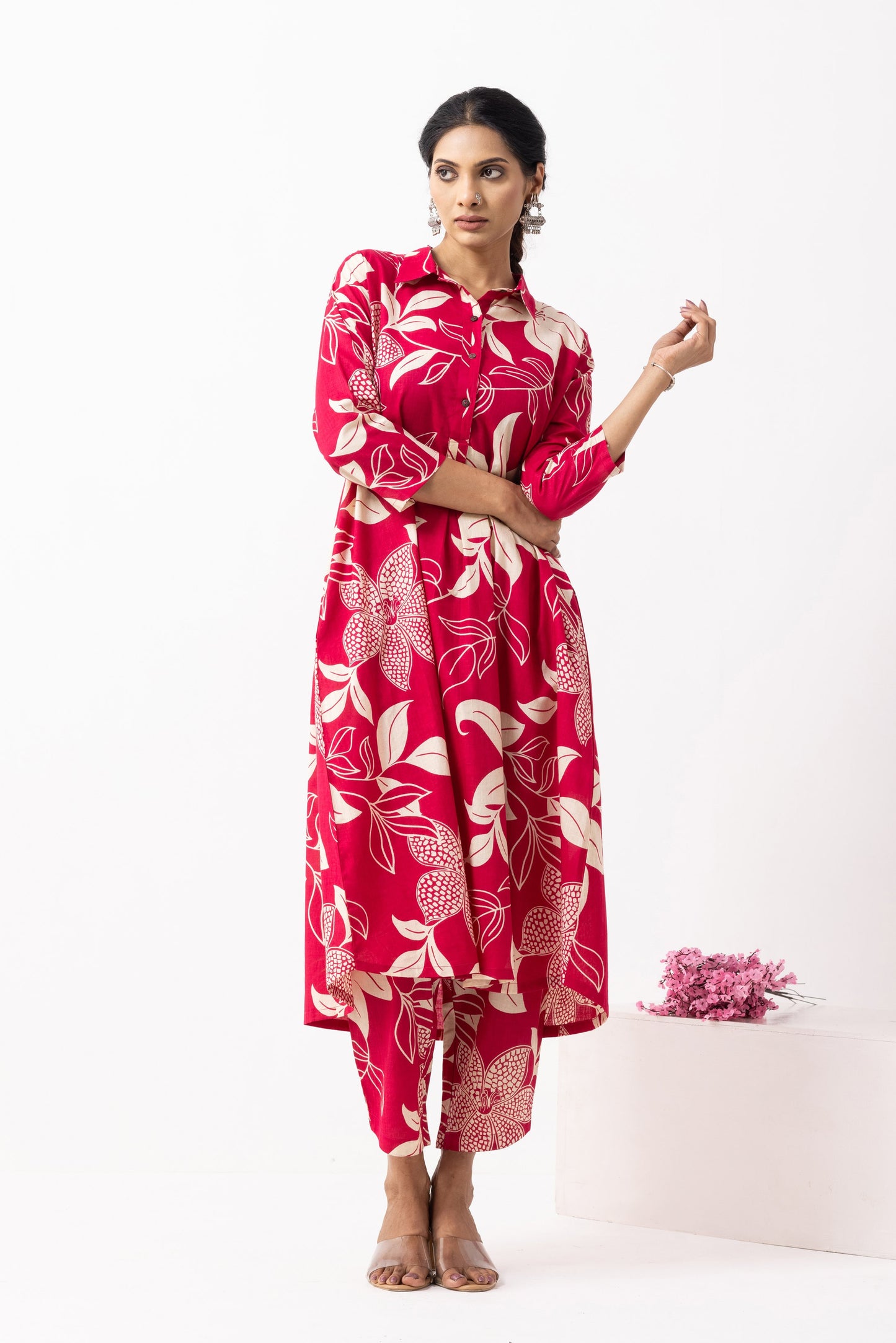 Crimson Red Block Printed Victoria Kurta Set (Set of 2)