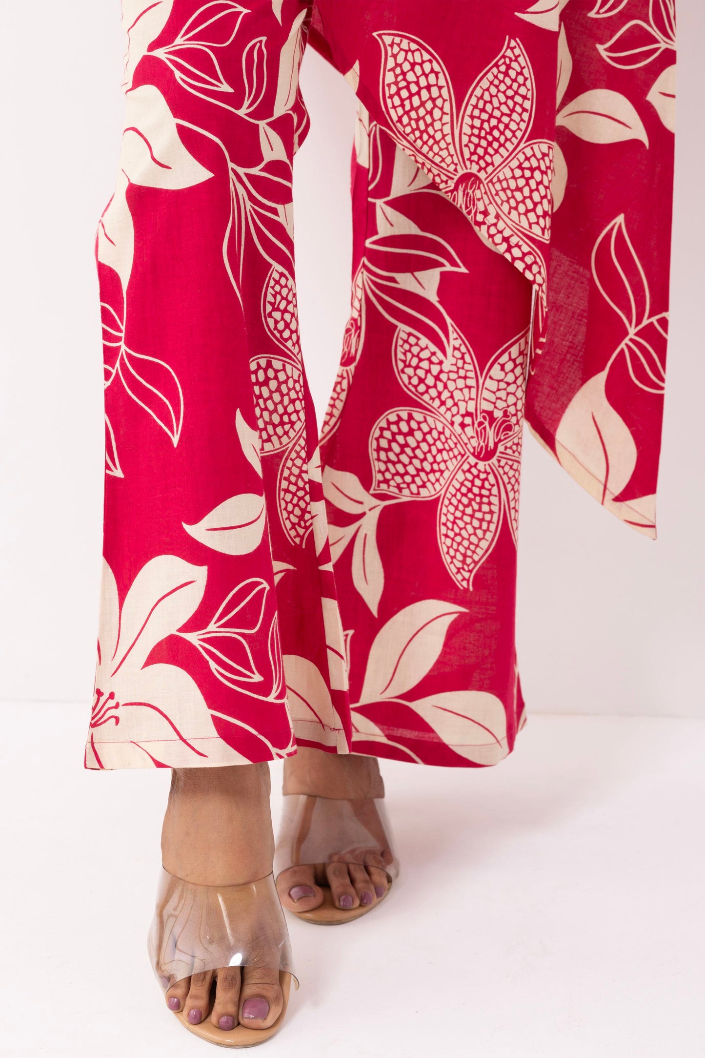 Crimson Red Block Printed Raya Kurta Set (Set of 2)