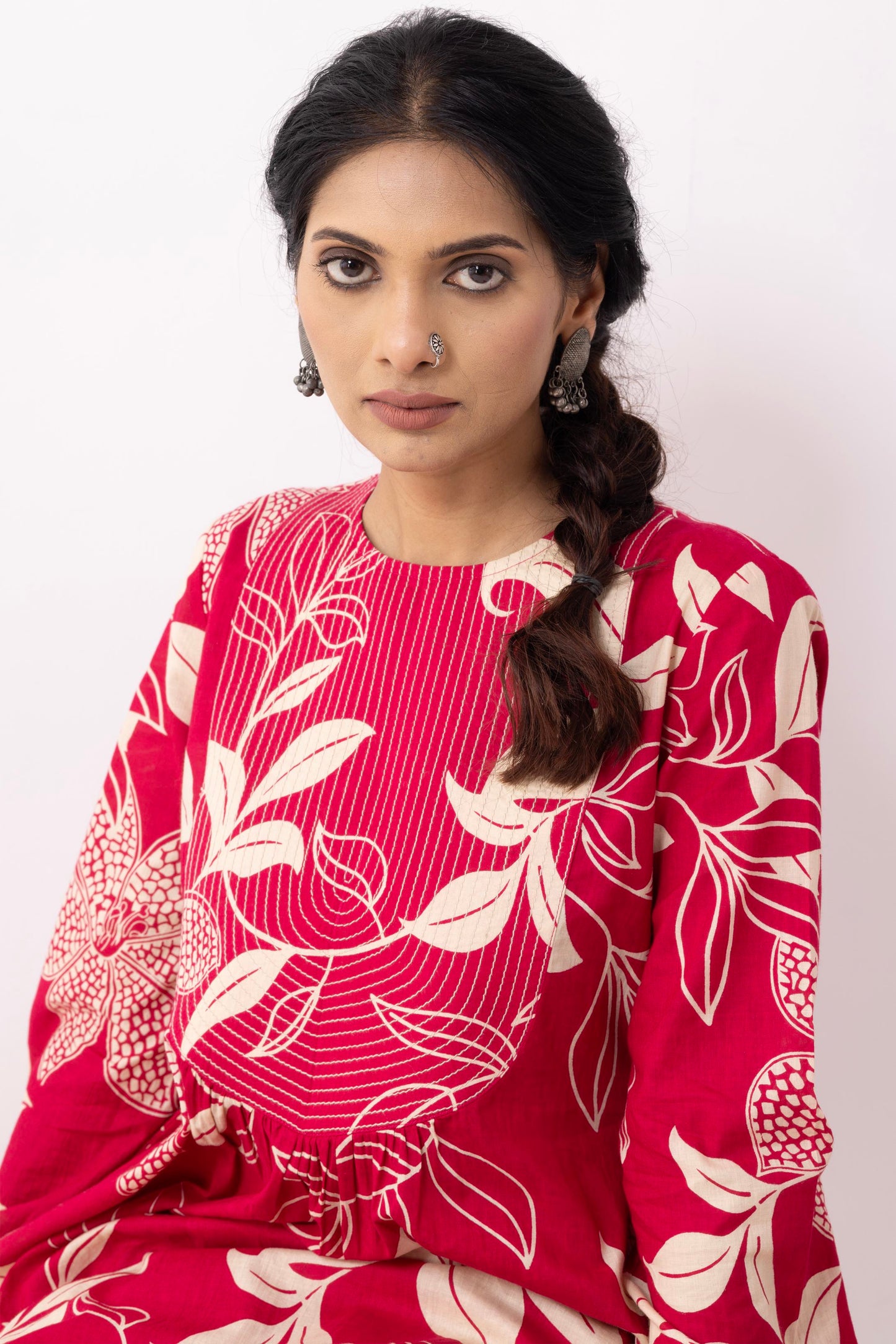 Crimson Red Block Printed Aadhira Kurta Set (Set of 2)