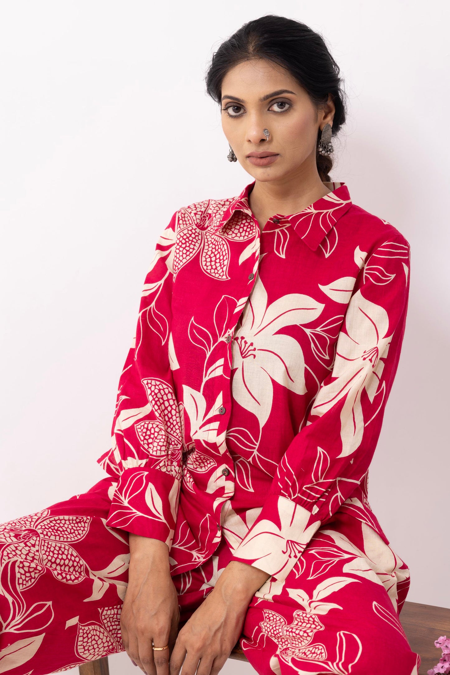 Crimson Red Block Printed Caroline Co-ord Set (Set of 2)