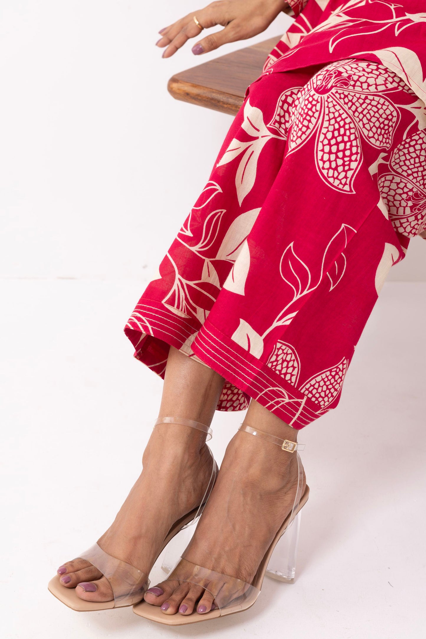 Crimson Red Block Printed Aadhira Kurta Set (Set of 2)