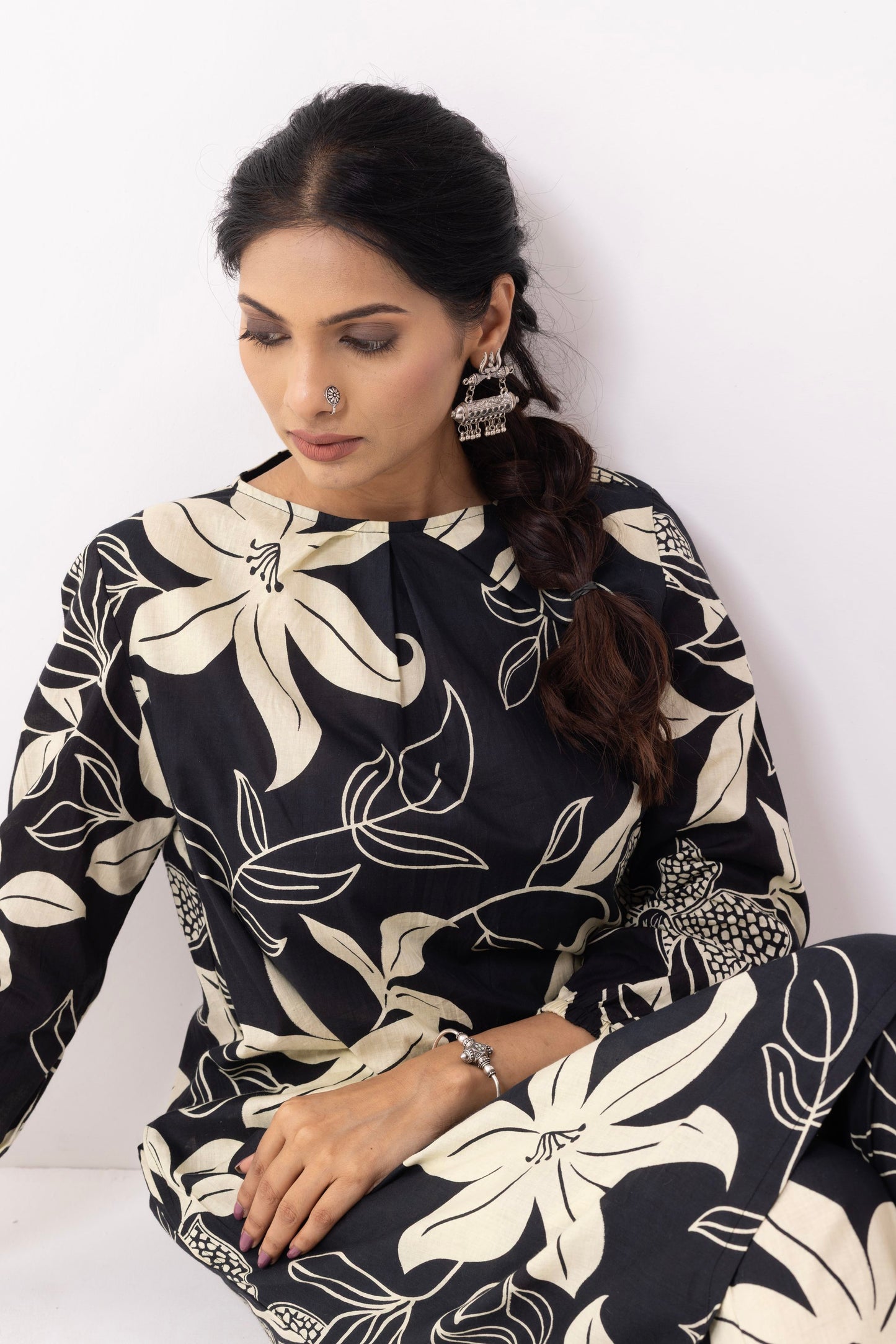Black Block Printed Maya Kurta Set (Set of 2)