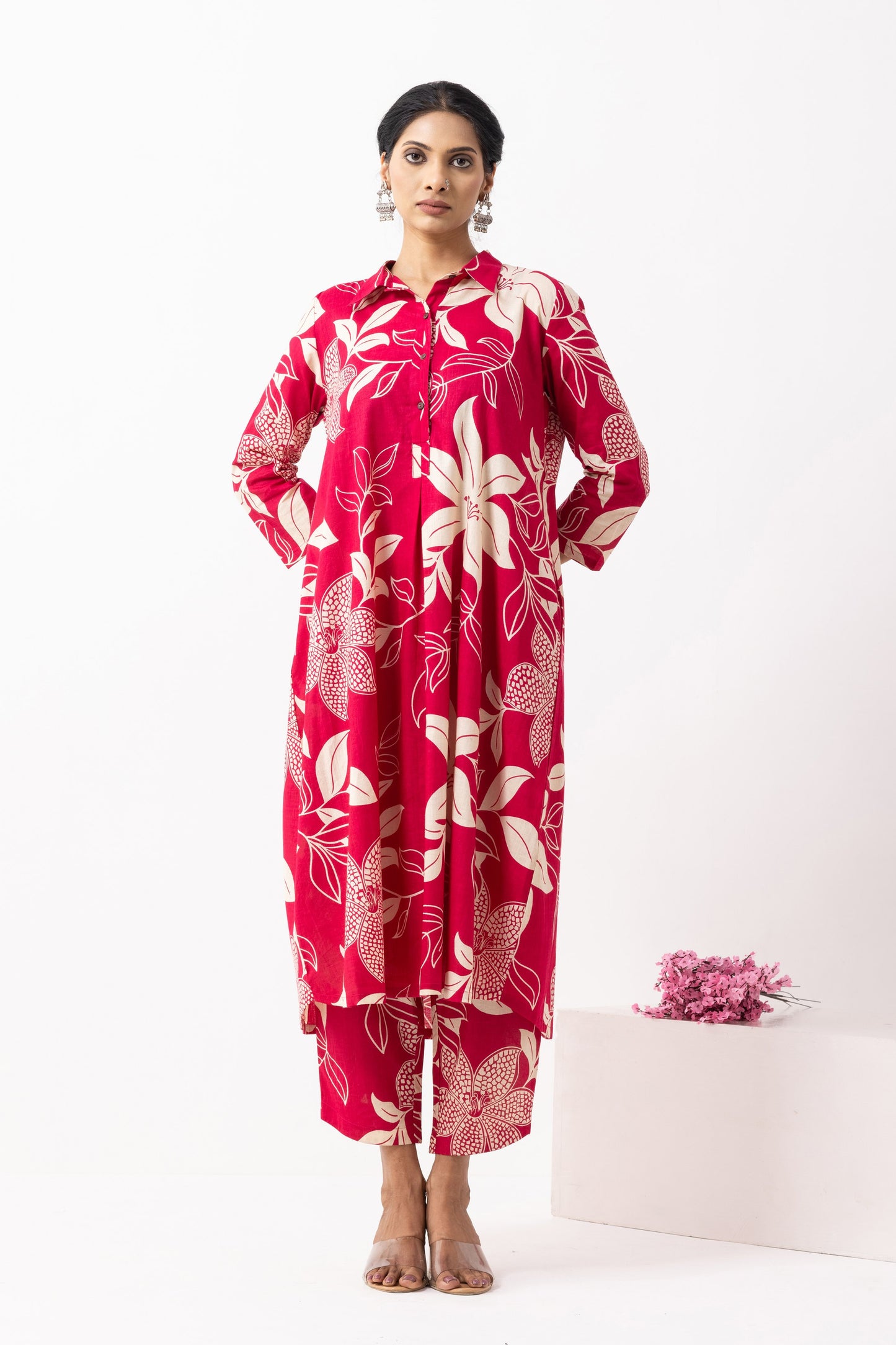 Crimson Red Block Printed Victoria Kurta Set (Set of 2)