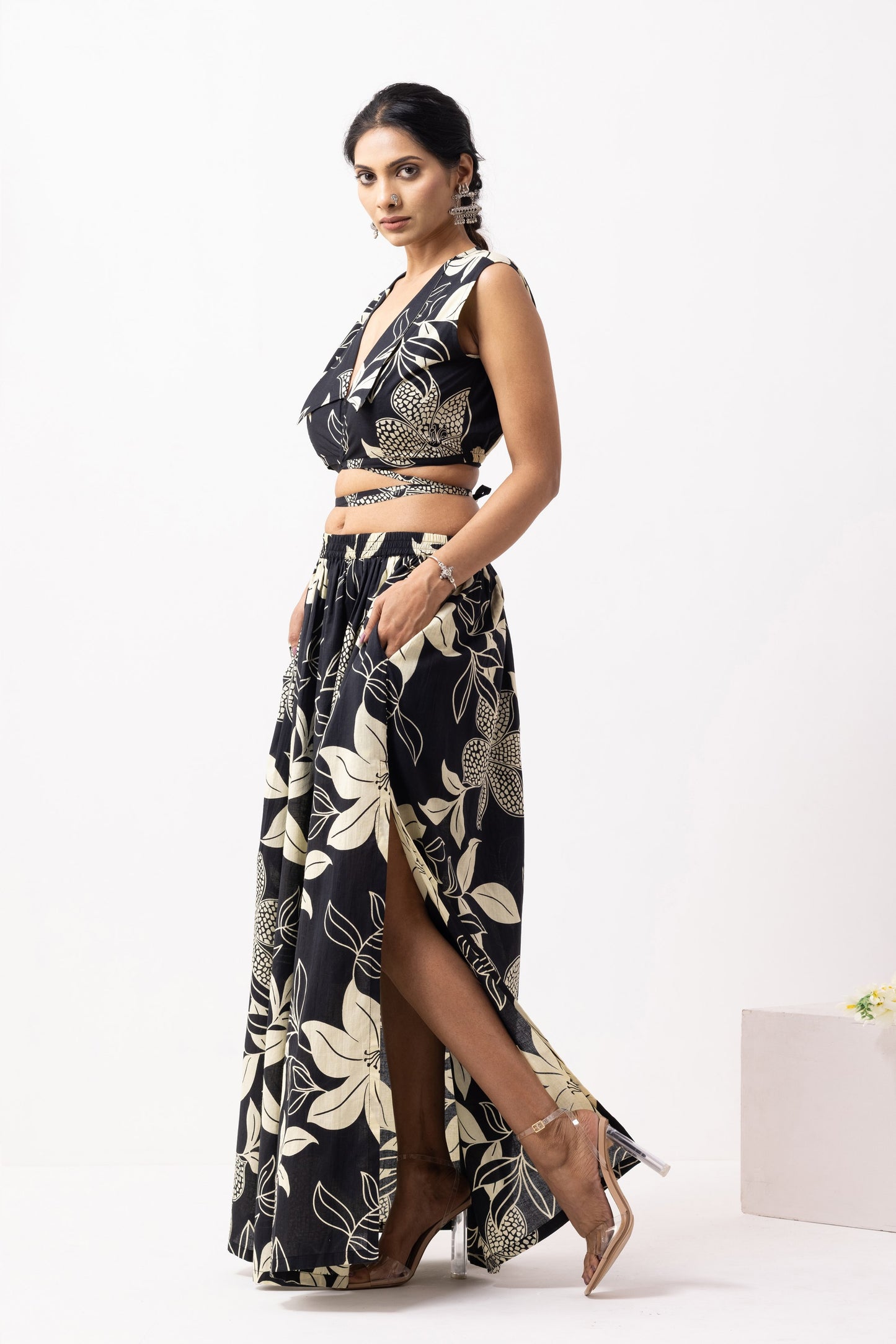 Black Block Printed Bonita Co-ord Set (Set of 2)