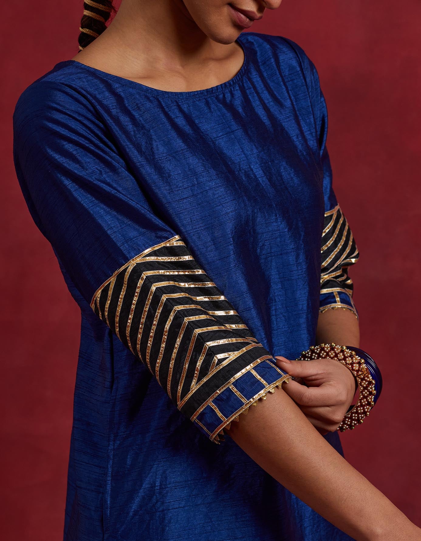 Blue Black Raw Silk Jennifer Kurta Set (Set Of 2)