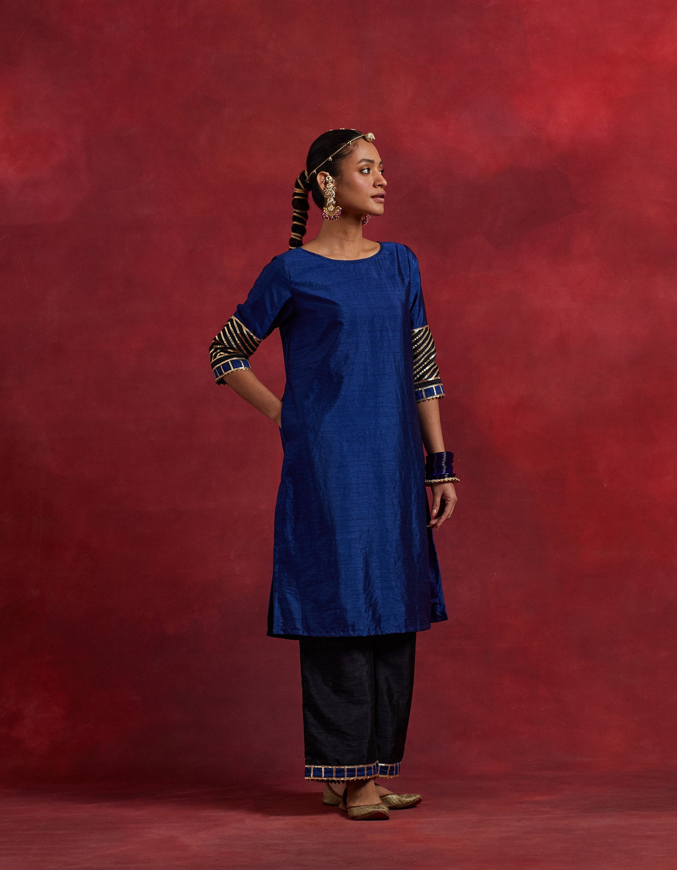 Blue Black Raw Silk Jennifer Kurta Set (Set Of 2)