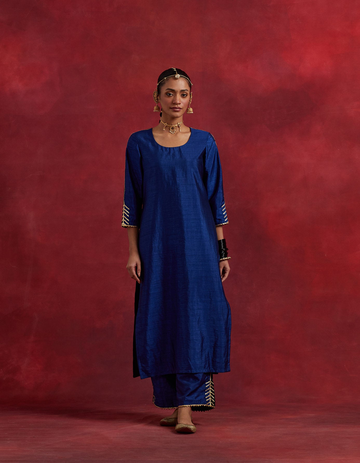 Blue Black Raw Silk Half And Half Kurta
