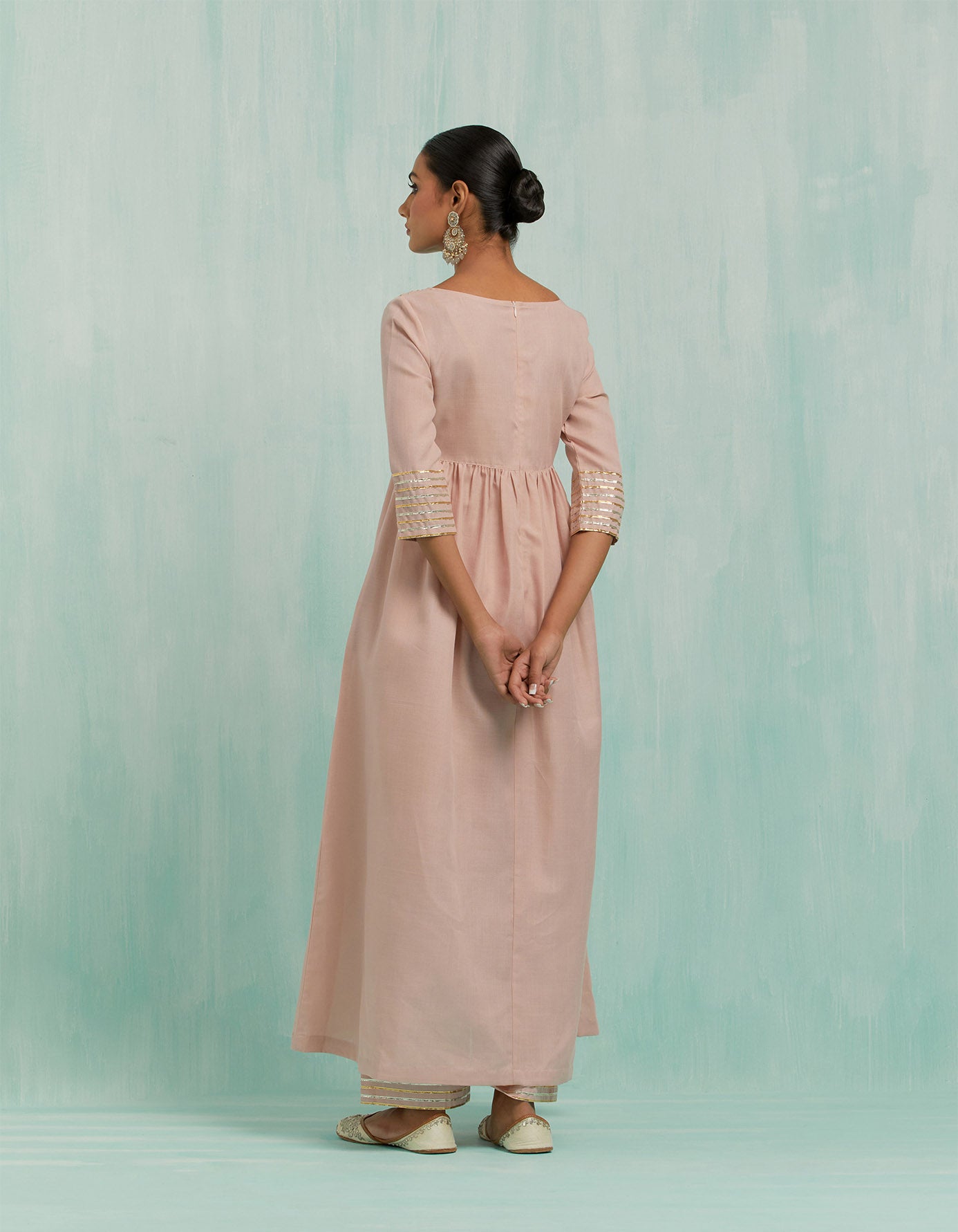 Pale Pink Naaz Anarkali Kurta And Palazzo With Gold Silver Gota Details (Set Of 2)