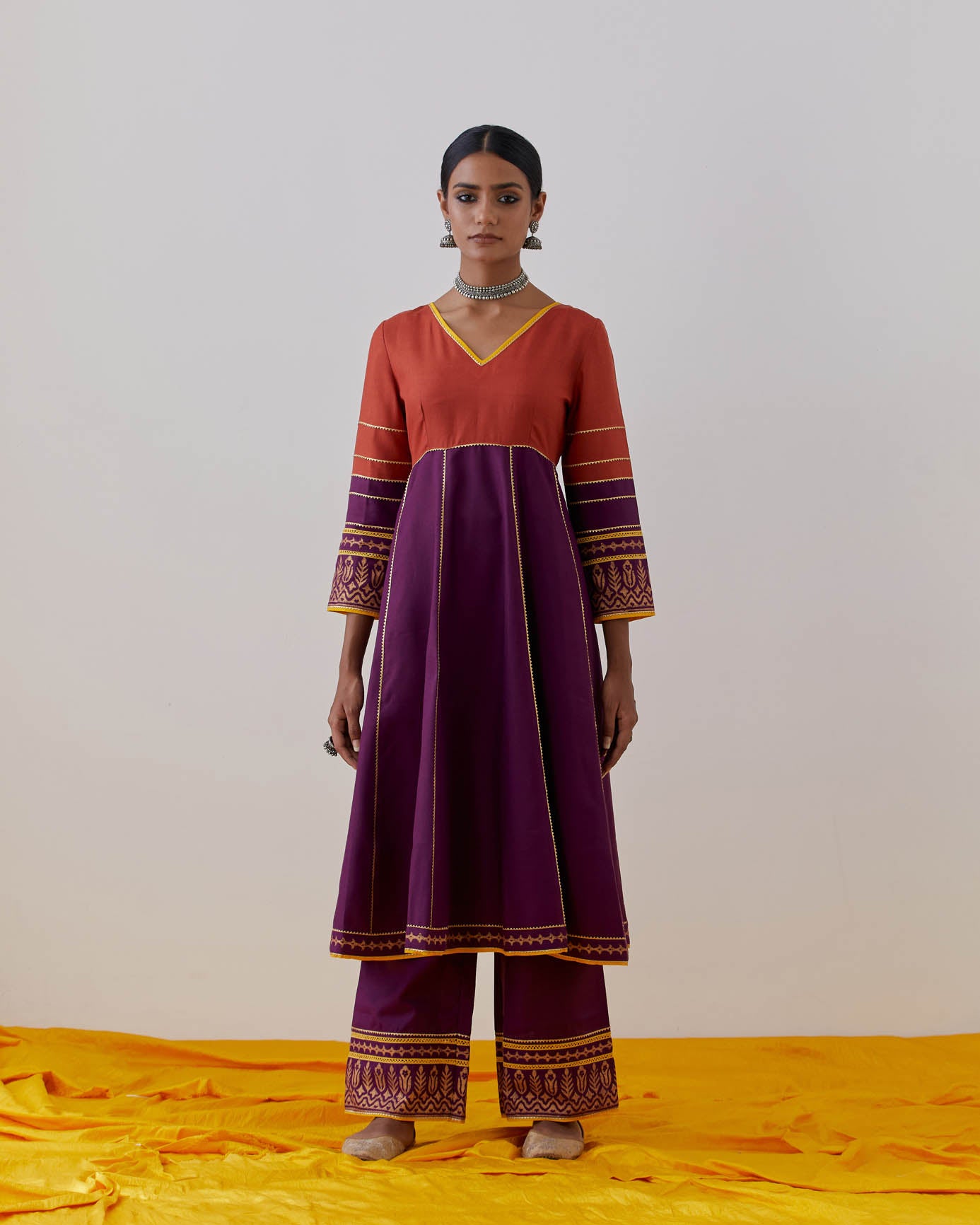 Purple/Rust Cotton Raqs Kurta