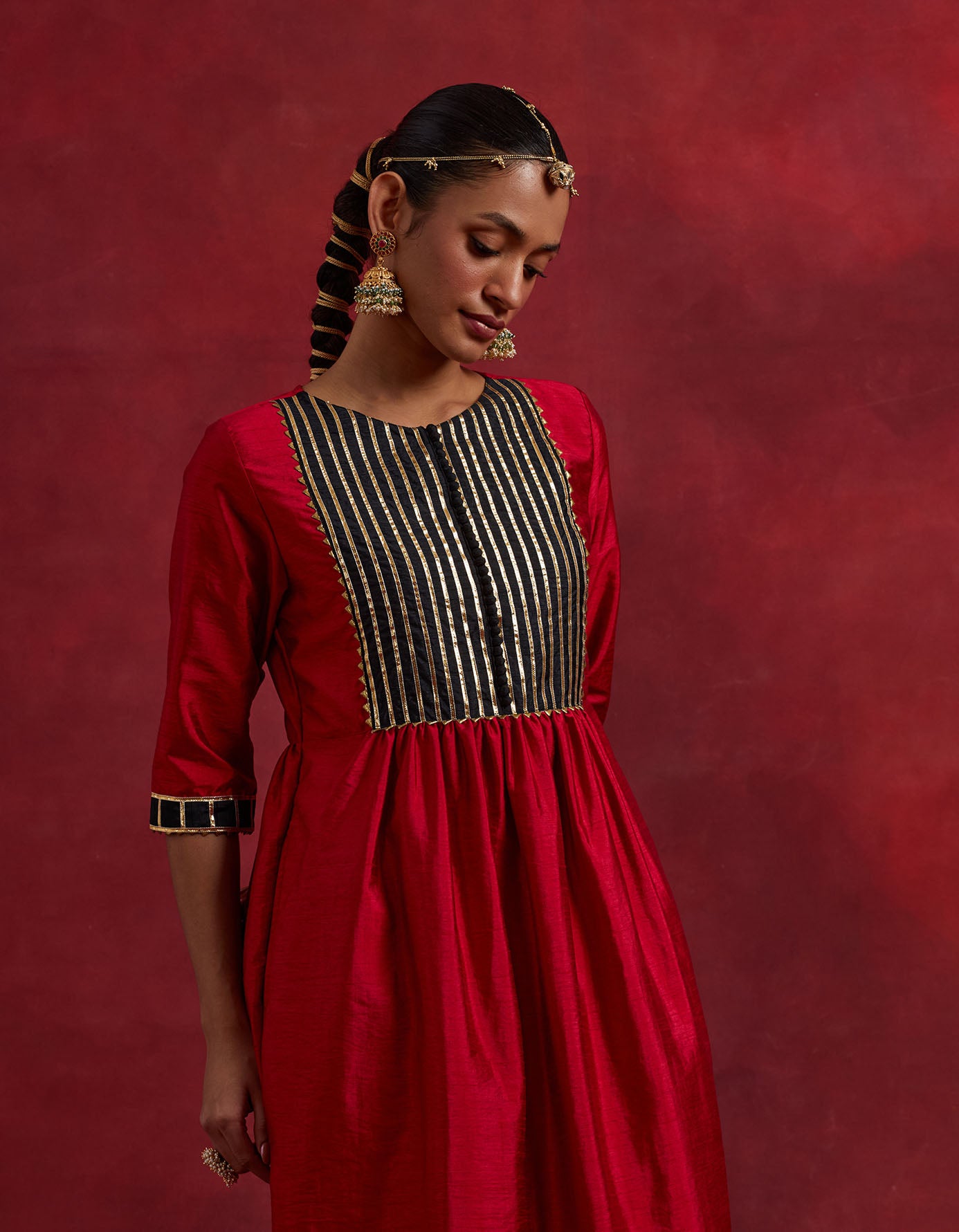 Red Black Raw Silk Gauhar Kurta