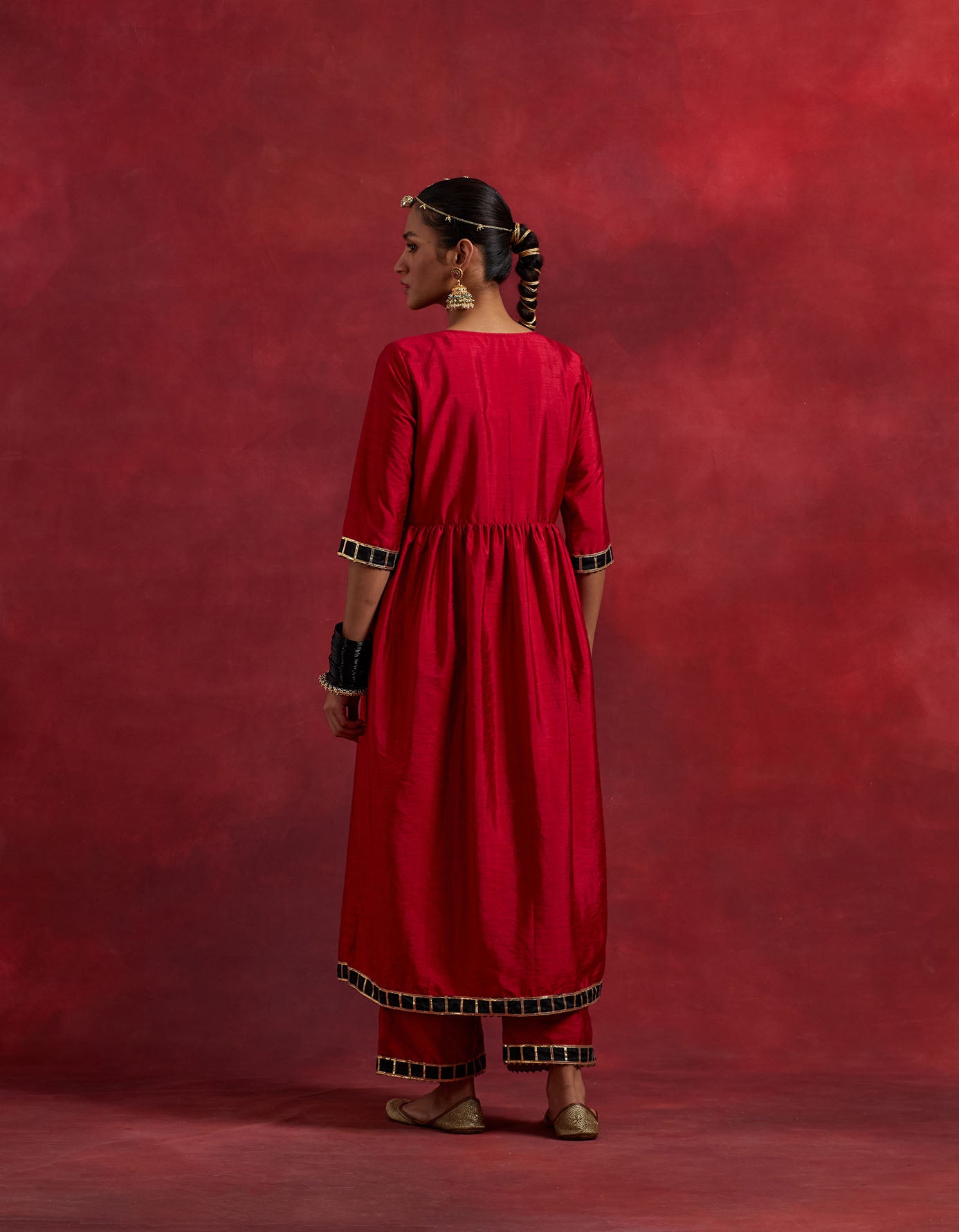 Red Black Raw Silk Gauhar Kurta