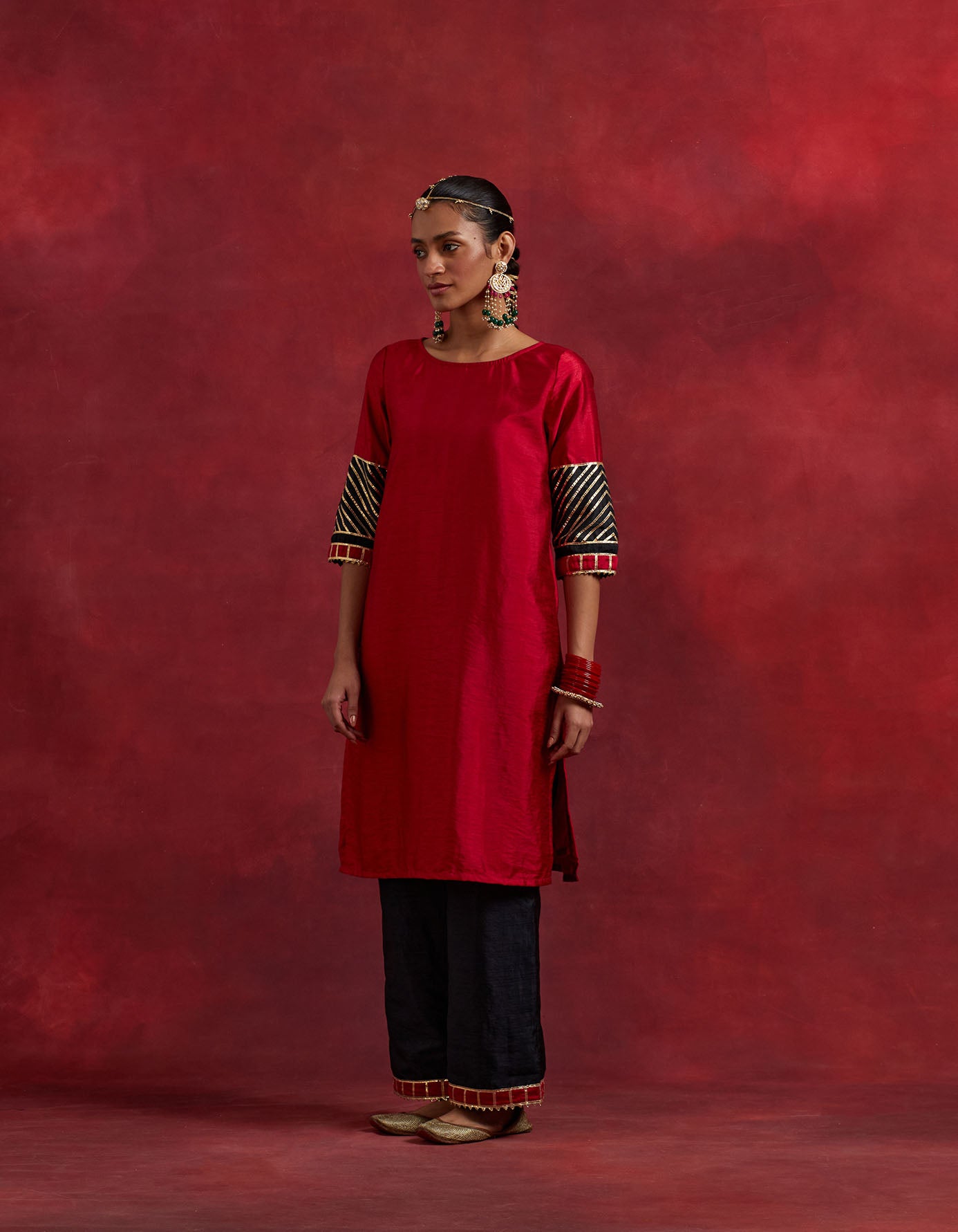 Red Black Raw Silk Jennifer Kurta Set (Set Of 2)