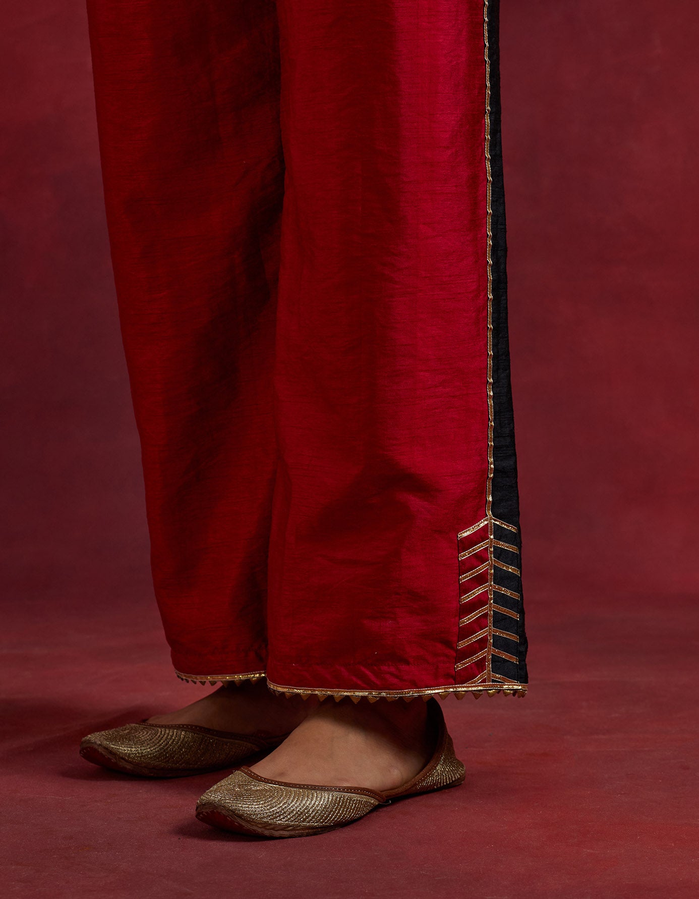 Red Black Raw Silk Half And Half Kurta Set (Set Of 3)