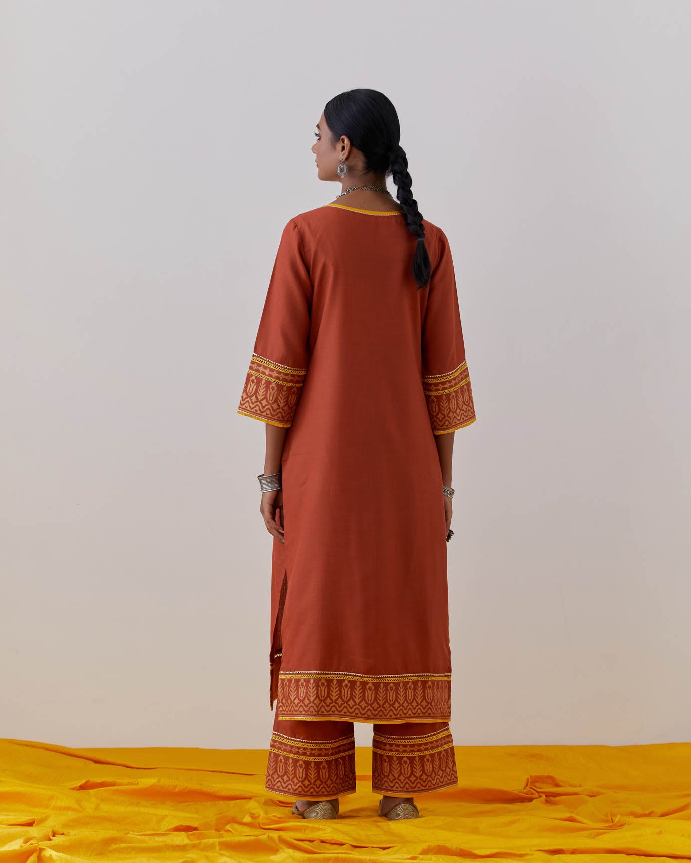 Rust Cotton Rozana Kurta Set (Set Of 3)