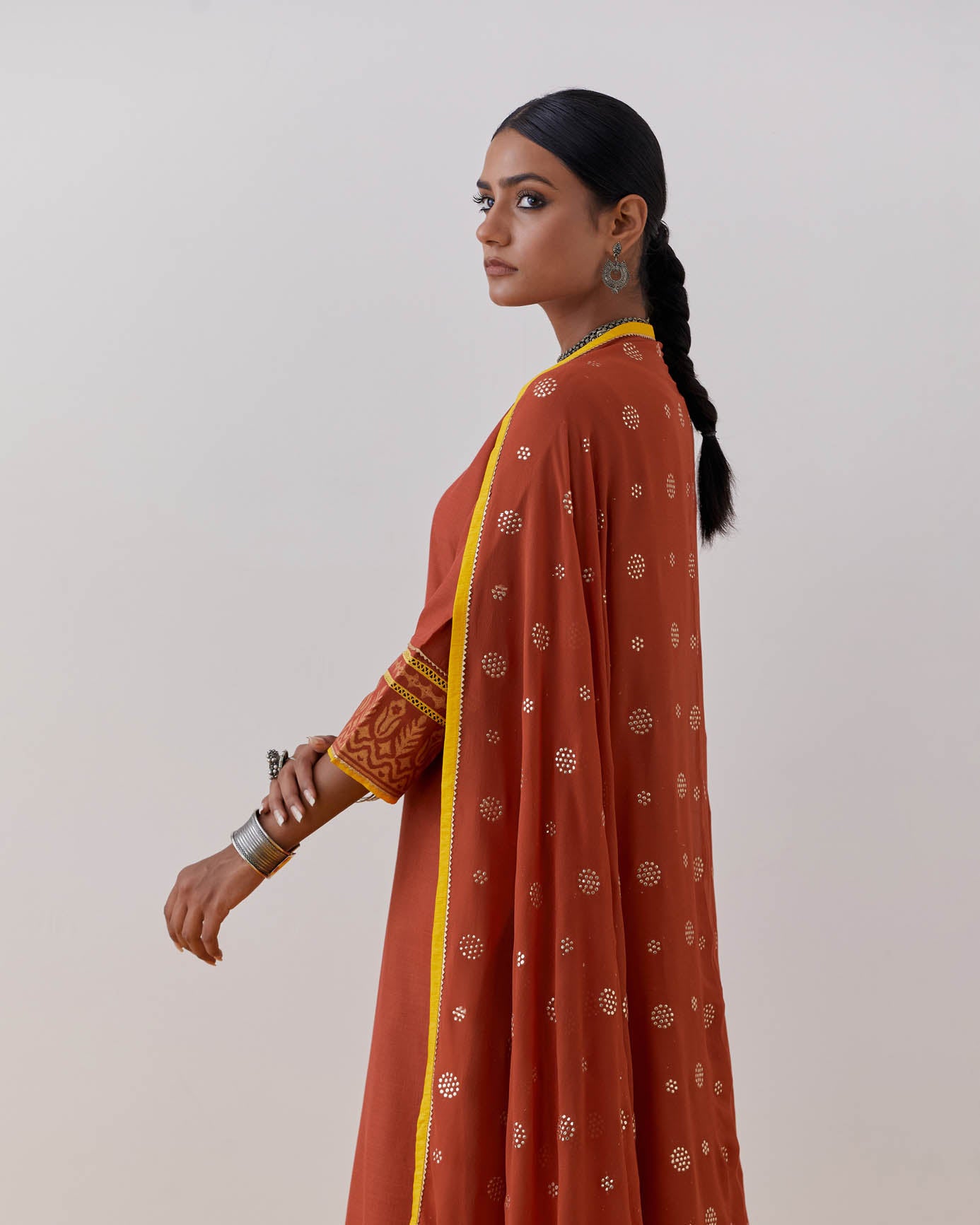 Rust Cotton Rozana Kurta Set (Set Of 3)