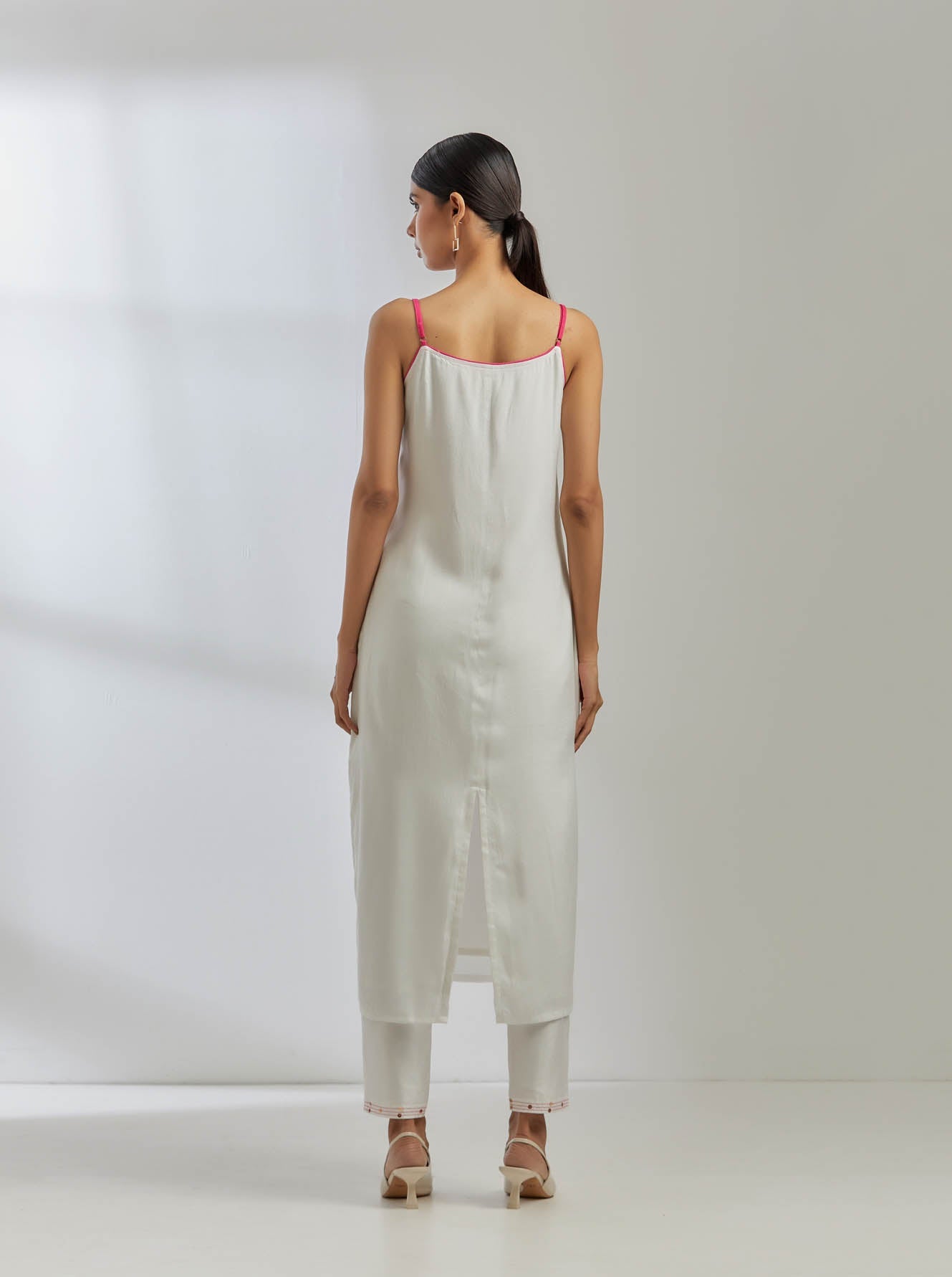 White Silk Strappy Kurta With White Pant (Set Of 2) - The Indian Cause