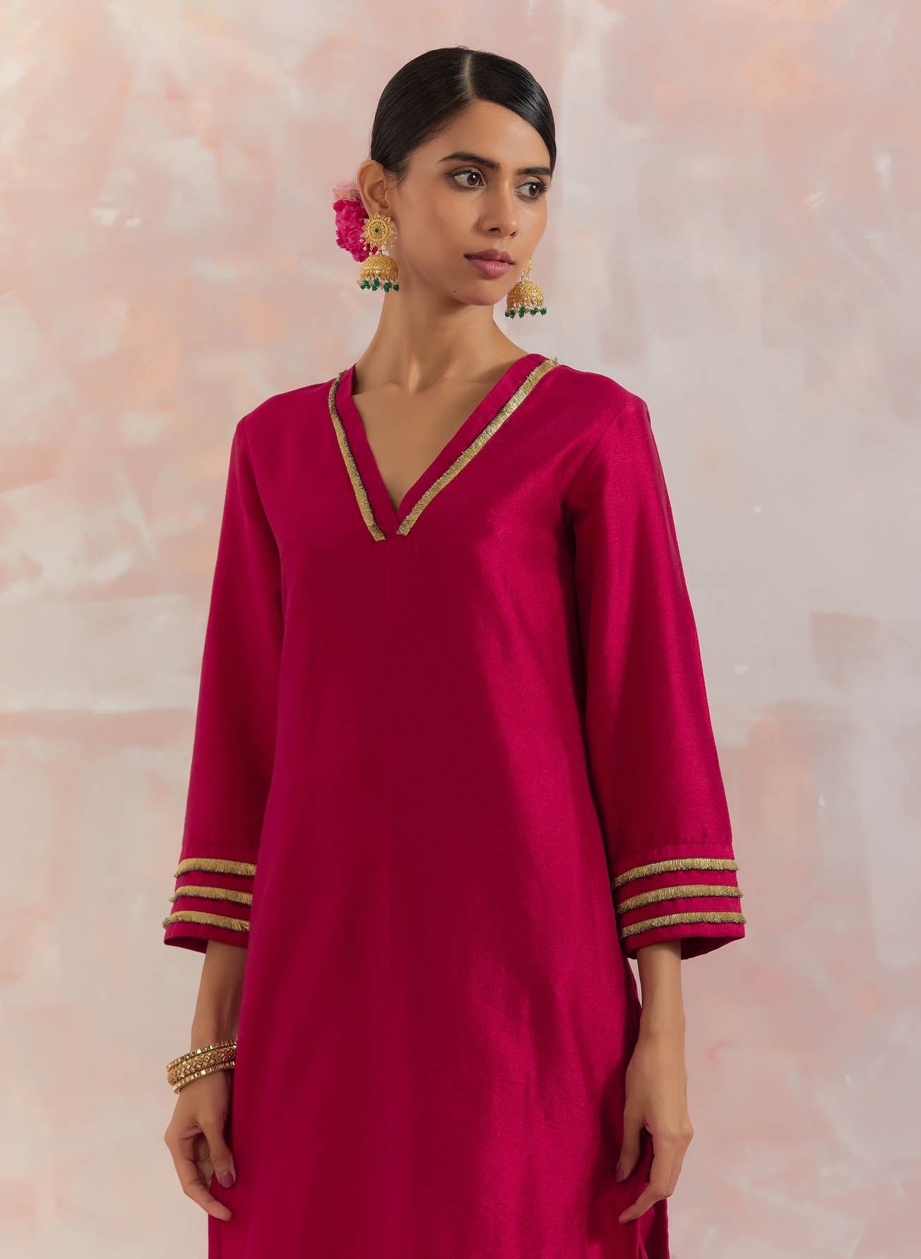 Red Kali Short Kurta With Pant (Set Of 2) - The Indian Cause