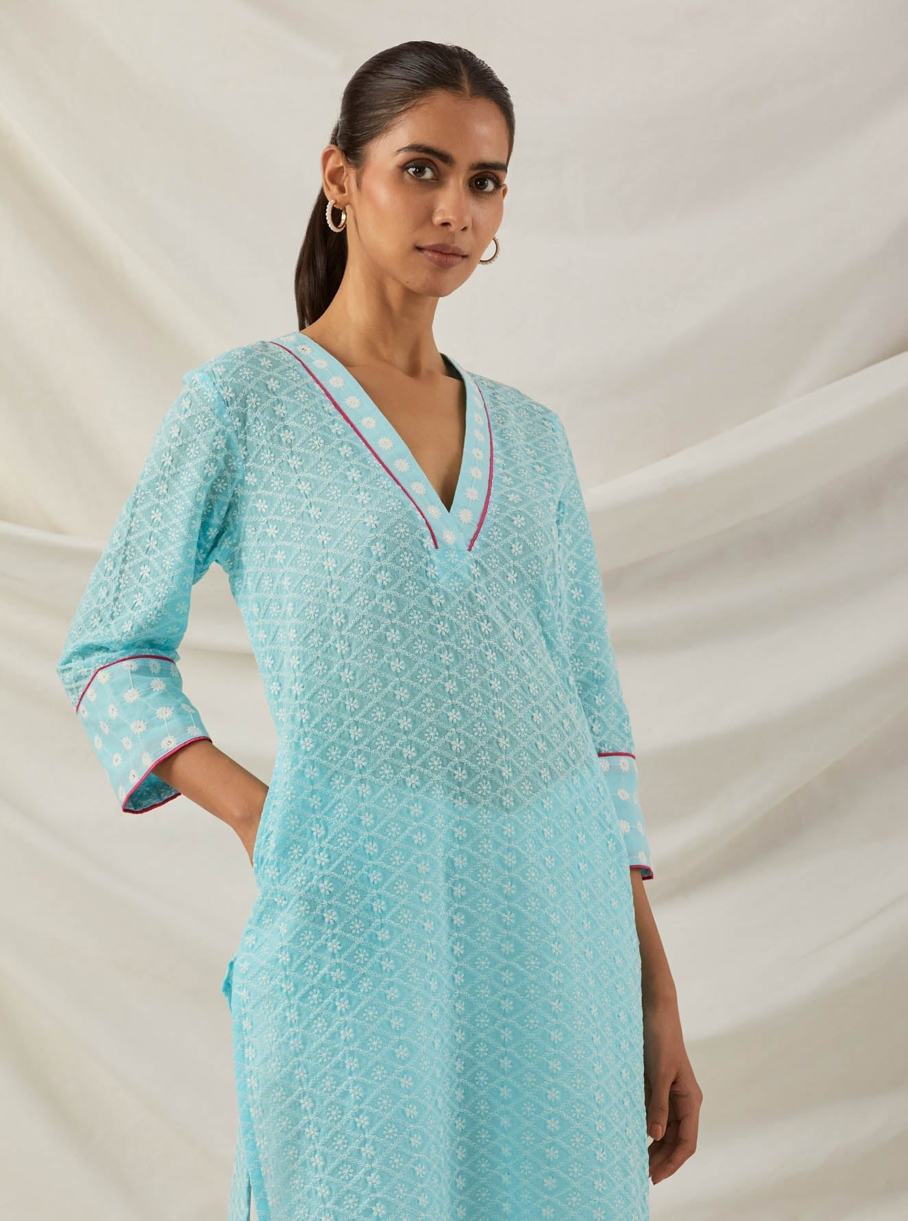 Blue Chikankari Kali Short Kurta - The Indian Cause