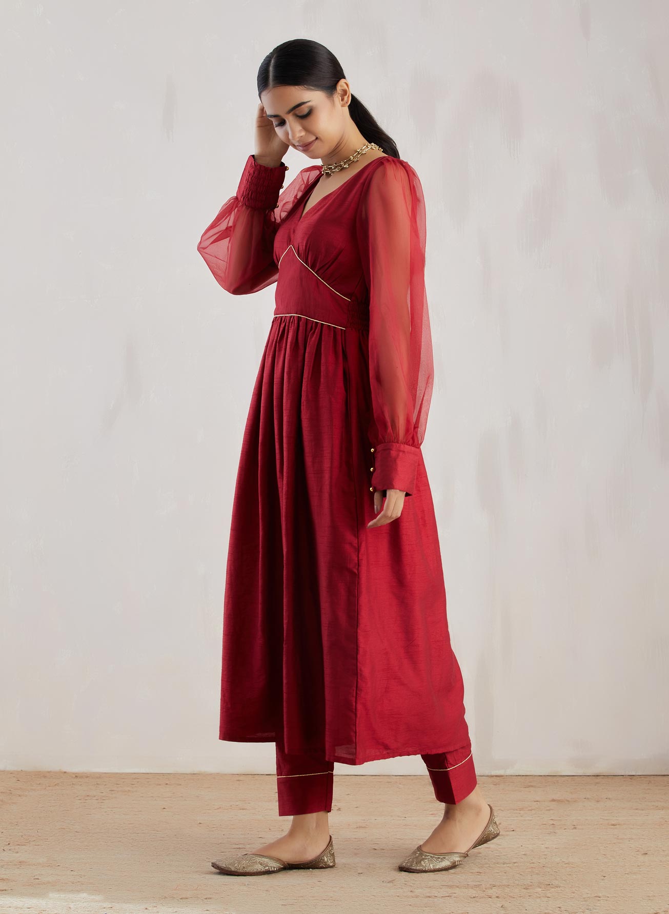 Red Electra Kurta with Pant (Set of 2) - The Indian Cause