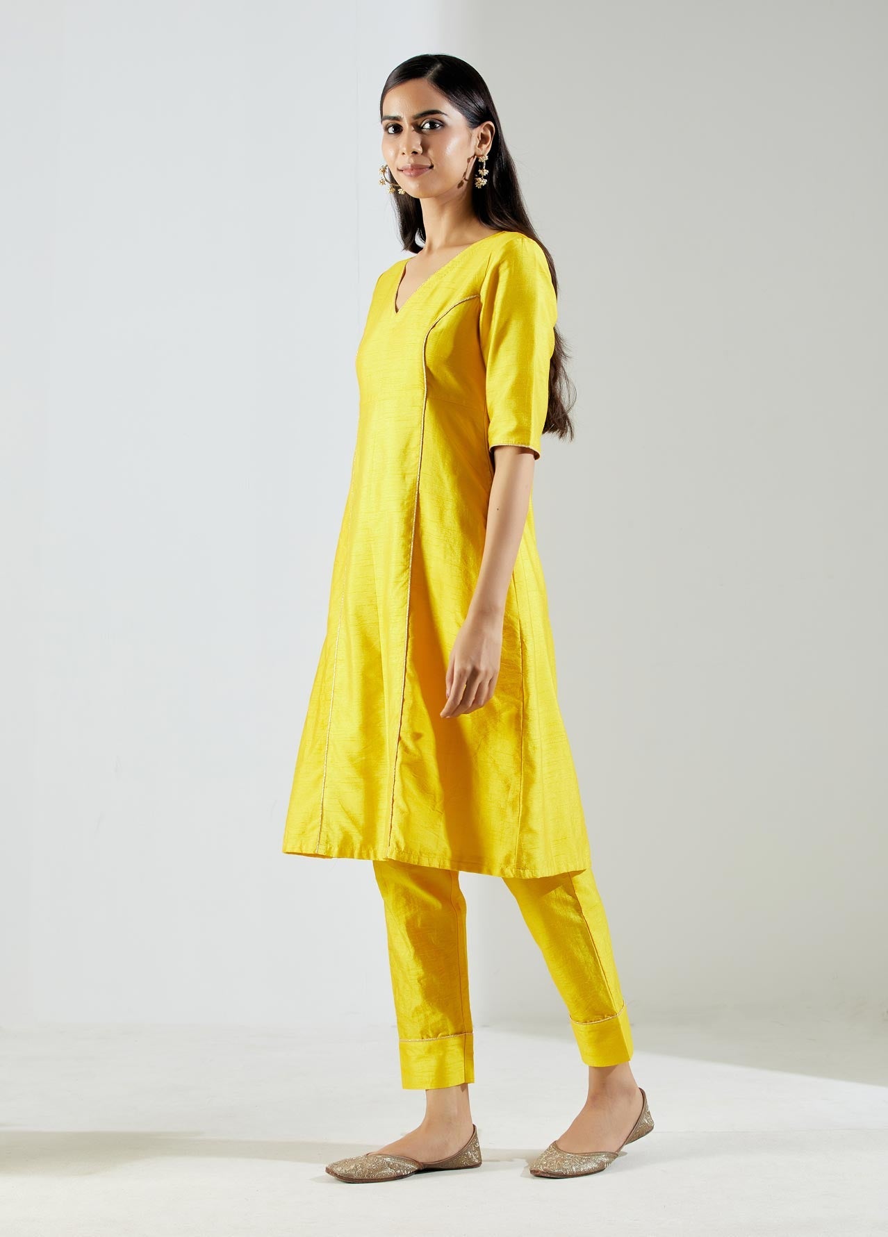 Yellow Markab Kurta Dress with Pant (Set of 2) - The Indian Cause