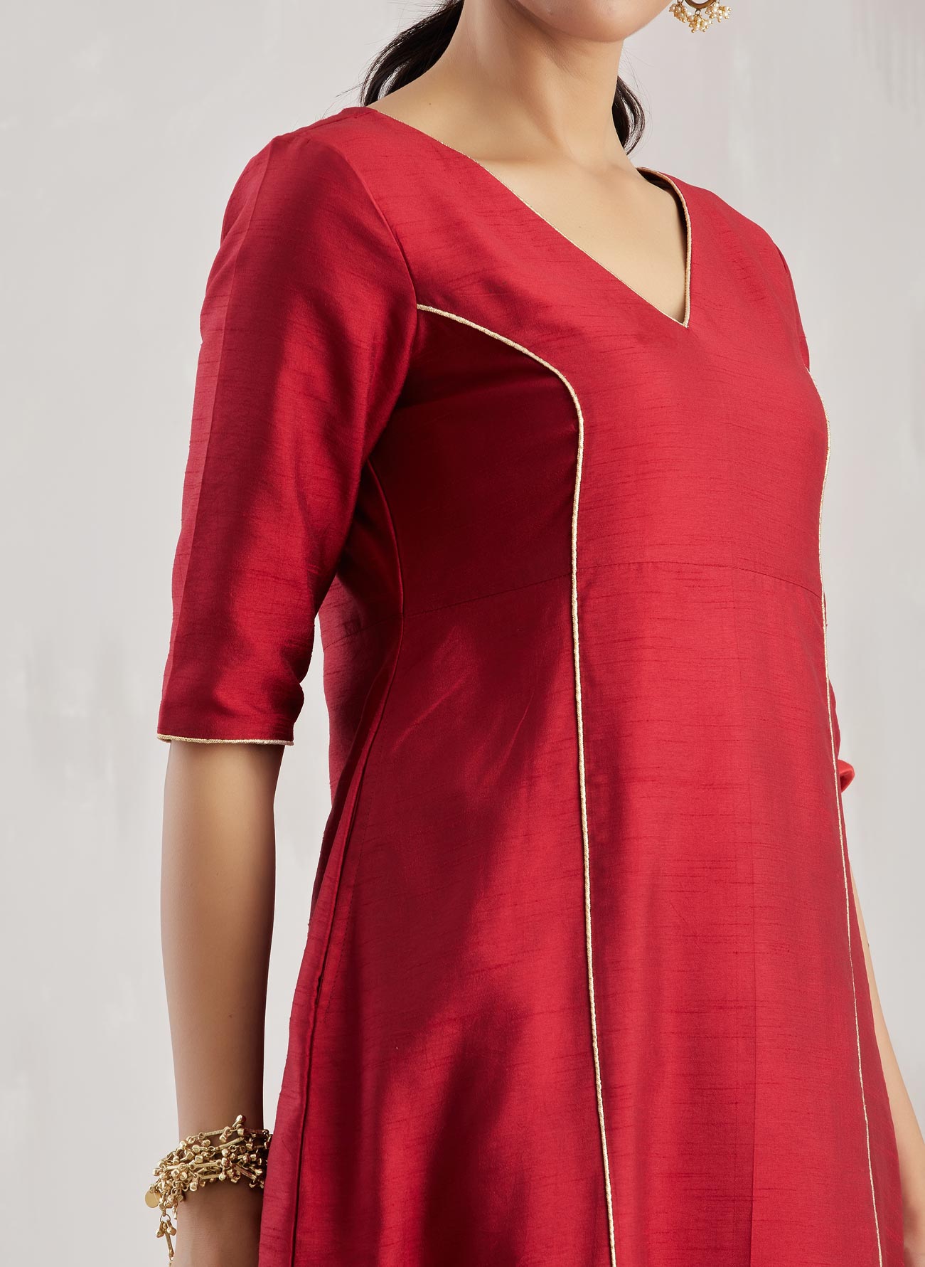 Red Markab Kurta with Pant (Set of 2) - The Indian Cause