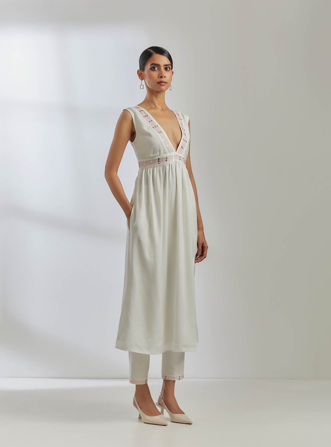 White Silk Sirgus Kurta With White Pant (Set Of 2) - The Indian Cause