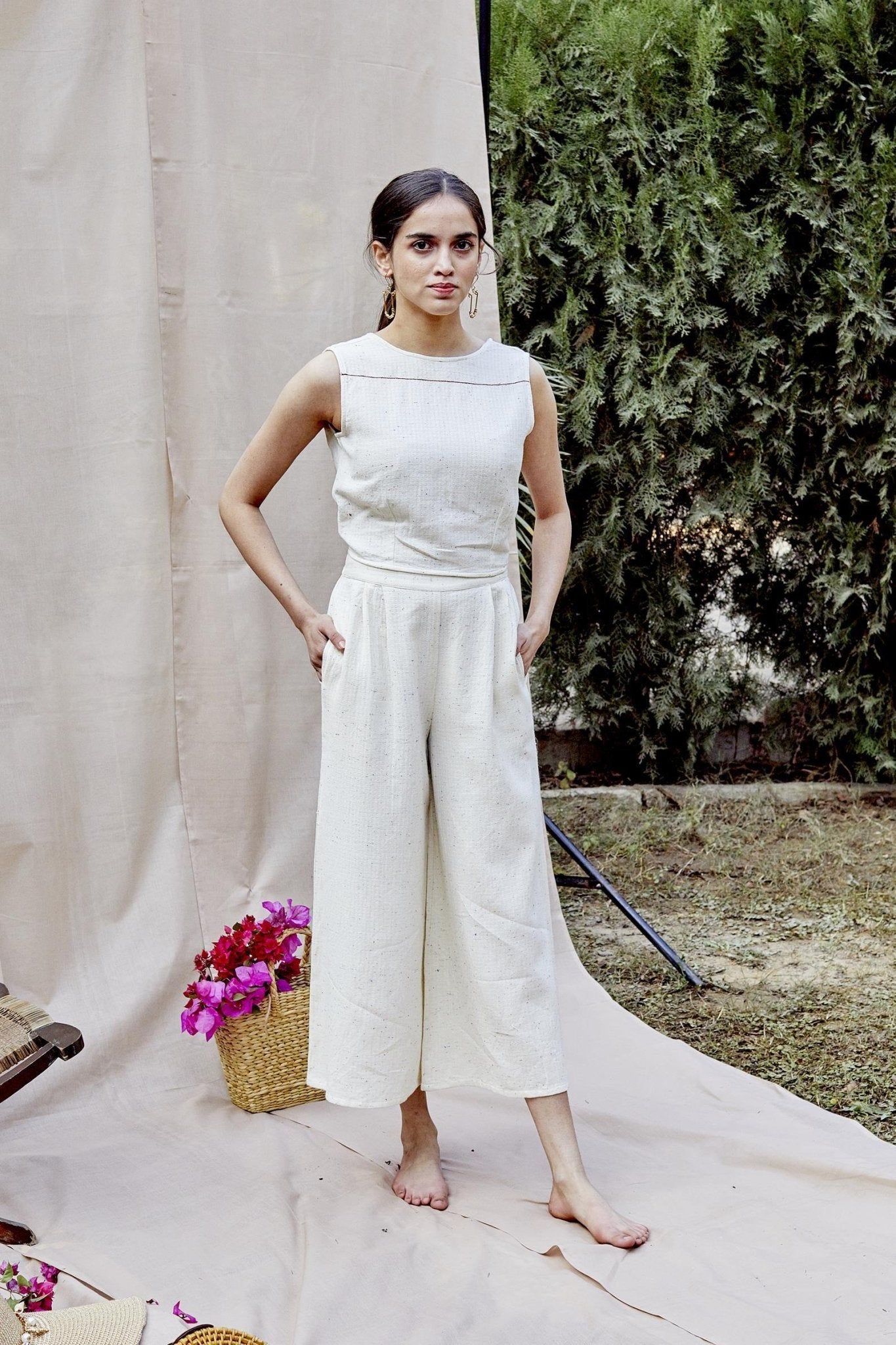 White Cotton Neps Back Tie Top - The Indian Cause