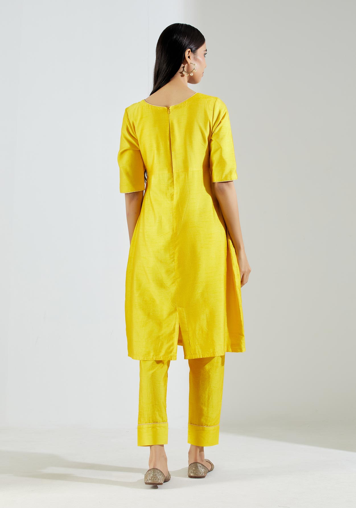 Yellow Markab Kurta Dress with Pant and dupatta (Set of 3) - The Indian Cause